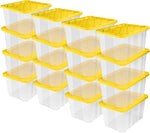 Sterilite Industrial Storage Tote with Lids for Garage, 27 Gallon, 4-Pack | Heavy-Duty and Stackable Utility Box Containers for Home, Office, and Basement Organization, Black/Yellow