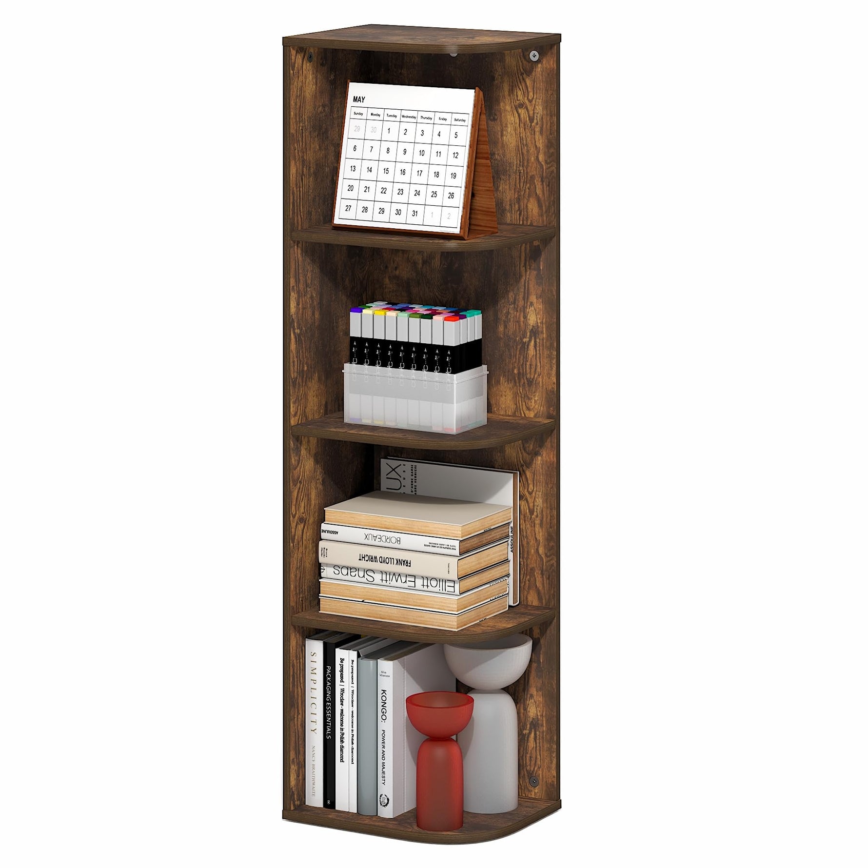 Furinno LUDER Book Shelf, 5-Cube Bookshelf, Reversible Bookcase, 9.4 x 19.5 x 31.5, Easy Assembly, for Living Room, Bedroom, Home Office, White