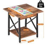 GreenForest End Table 24 inch for Living Room, Large Square Side Tables with X-Frame, Tall Industrial Bedside Nightstand with 2-Tier Storage, Rustic Walnut