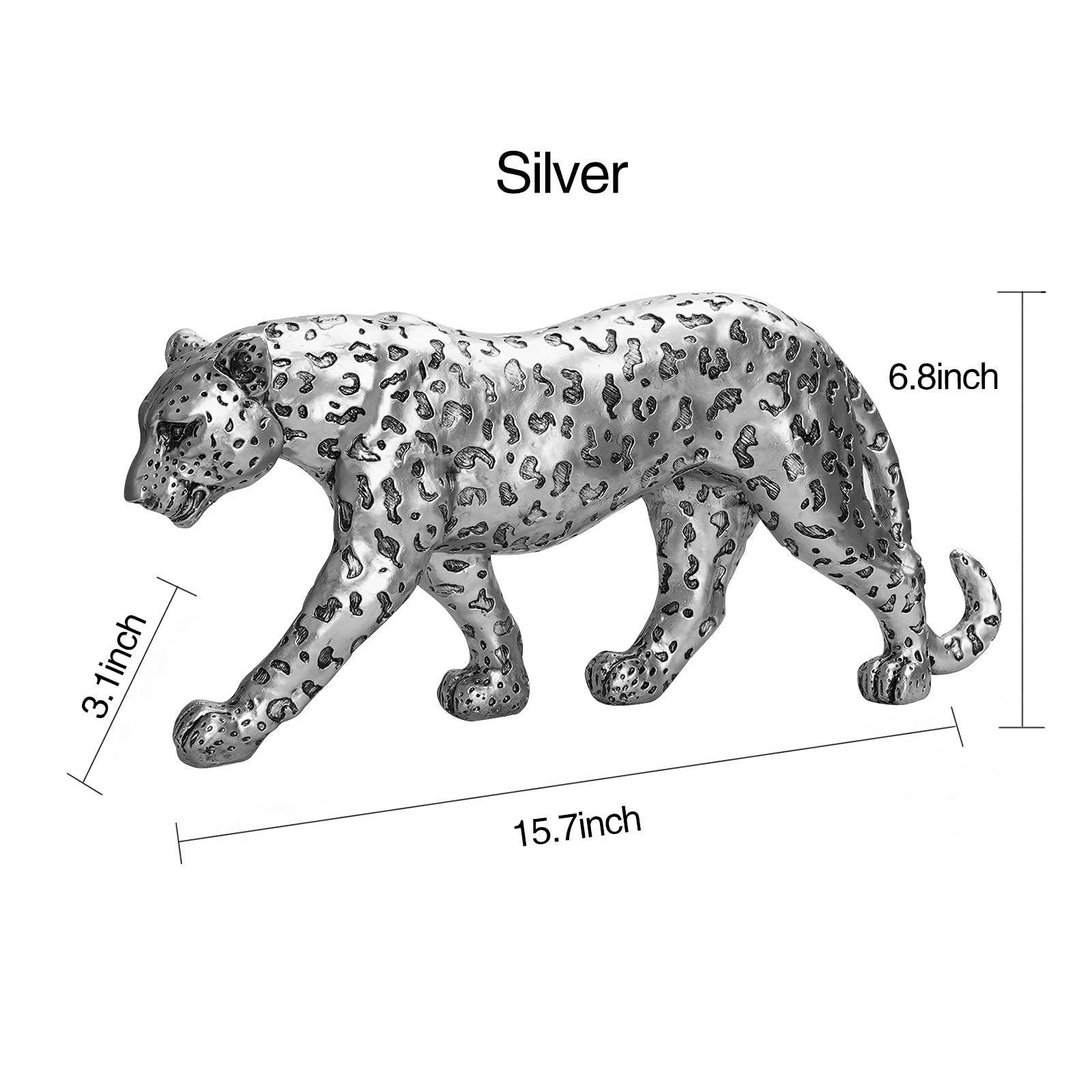 Cheetah Statue Home Decor Leopard Sculpture Resin Sitting Cheetah Figurine Desktop Table Top Ornament Decoration for Home Office-Gold Or Silver (Walking-Champagne Gold)