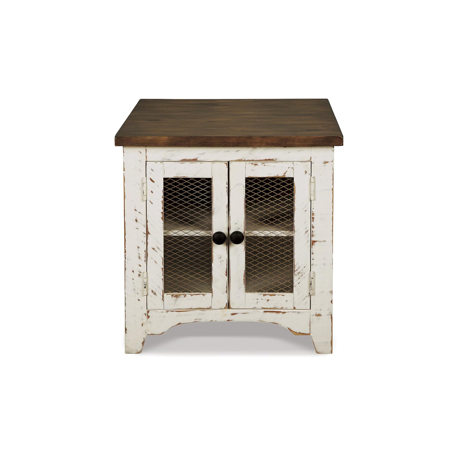 Signature Design by Ashley Wystfield Farmhouse End Table with Storage, Distressed White & Brown Finish