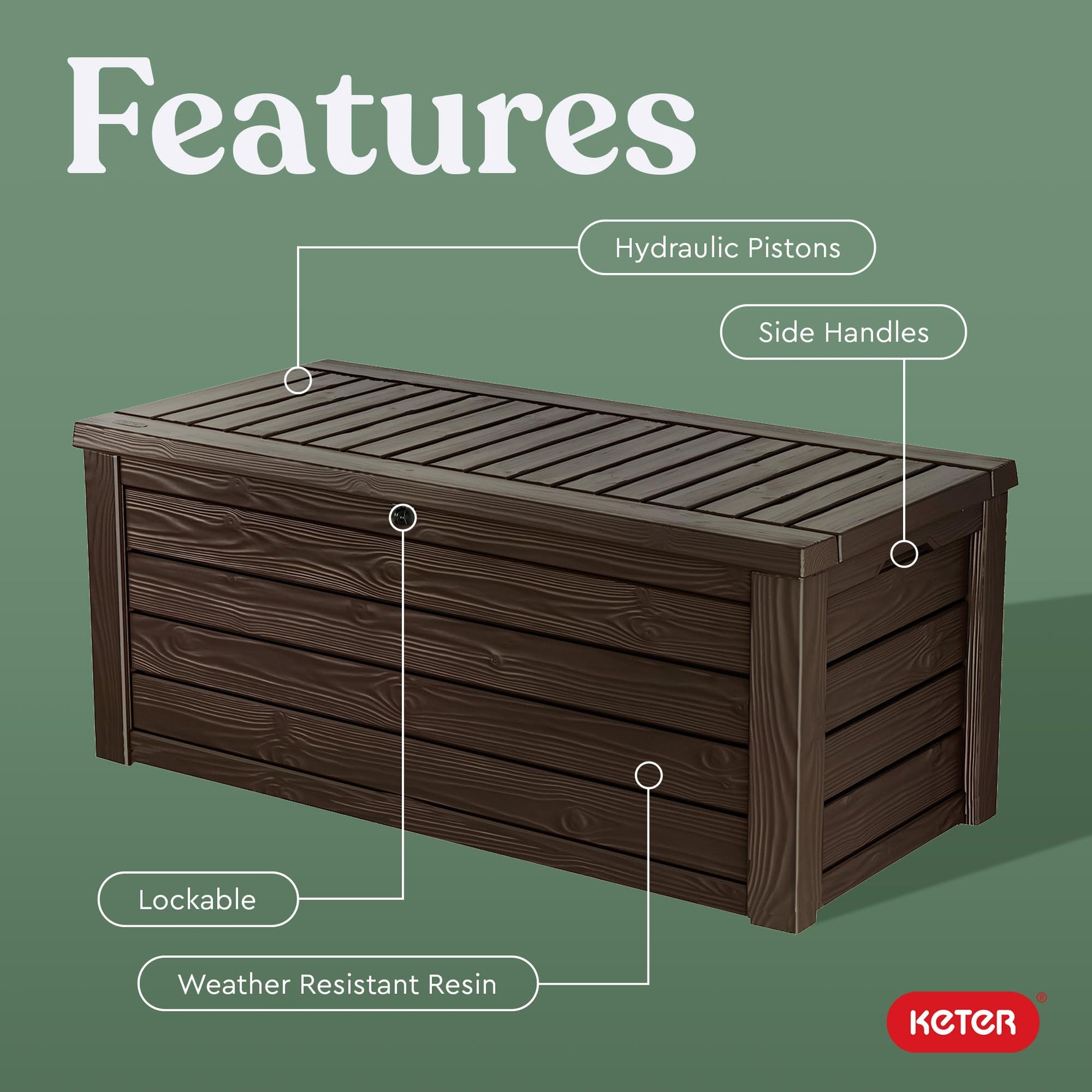 Keter 150 Gallon Resin Large Deck Box Organization and Storage Box for Patio, Outdoor Cushions, Garden Tools, Brown