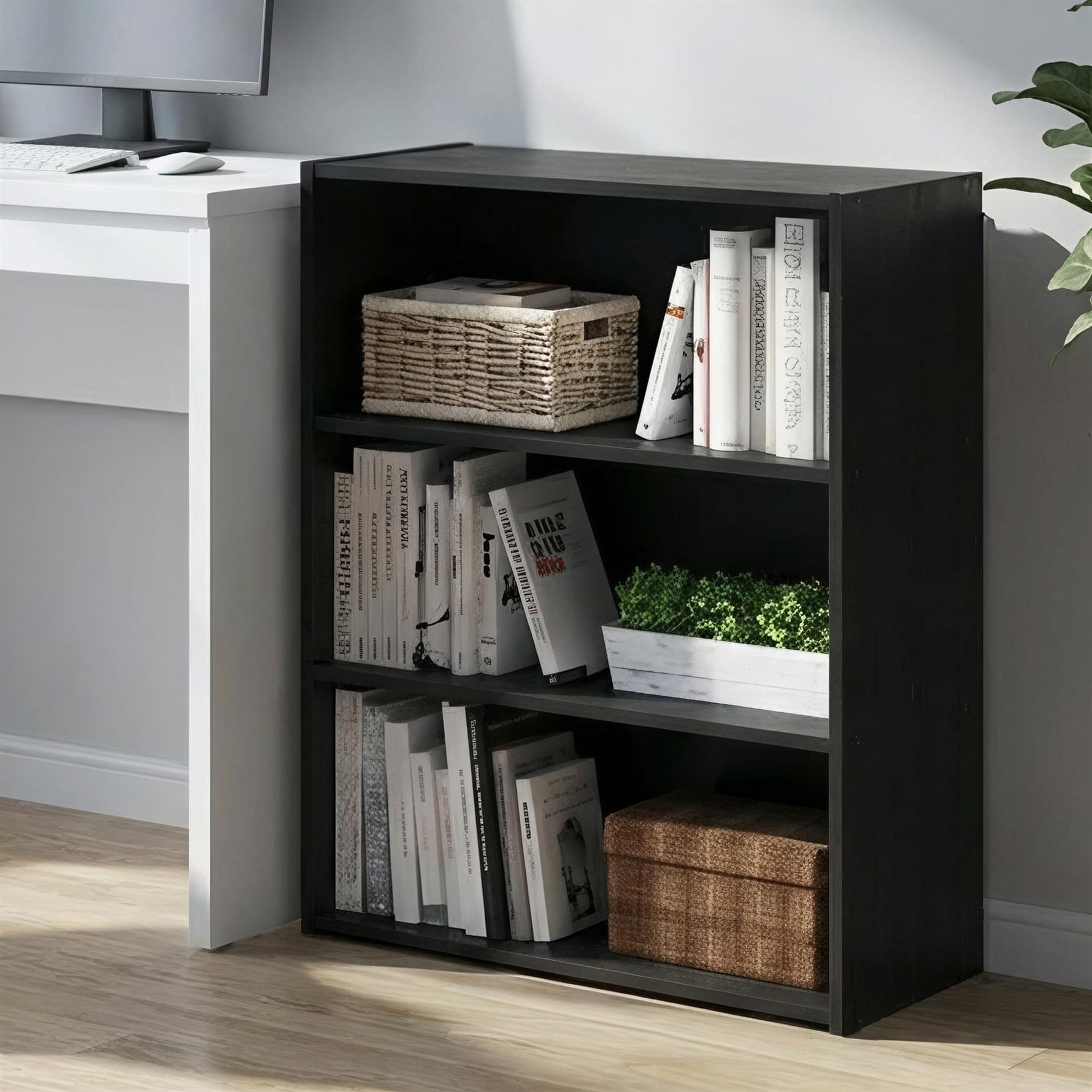 Furinno PASIR Book Shelf, 3-Tier Bookshelf, Storage Shelves Bookcase, 9.7 x 23.7 x 31.5, for Living Room, Bedroom, Home Office, Plain White