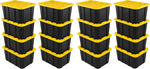 Sterilite Industrial Storage Tote with Lids for Garage, 27 Gallon, 4-Pack | Heavy-Duty and Stackable Utility Box Containers for Home, Office, and Basement Organization, Black/Yellow