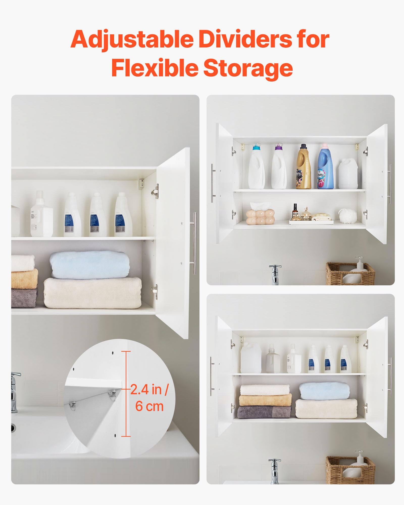 VEVOR Laundry Room Wall Cabinet, 2-Tier Wall Mounted Hanging Cabinet with Adjustable Shelf, Cupboard Storage with 2 Doors, for Kitchen, Bathroom, Laundry, 11.8 x 23.6 x 23.6 in (D x W x H), White