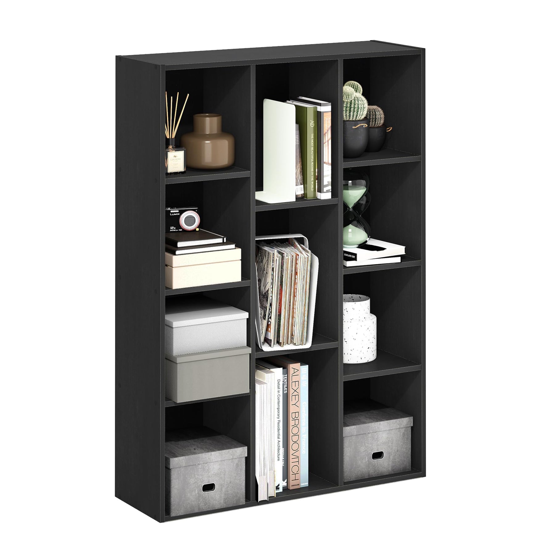 Furinno LUDER Book Shelf, 5-Cube Bookshelf, Reversible Bookcase, 9.4 x 19.5 x 31.5, Easy Assembly, for Living Room, Bedroom, Home Office, White