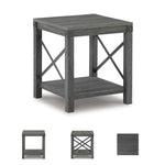 Signature Design by Ashley Aldwin Casual Farmhouse Rectangular End Table with Crossbuck Details, Metal Bracket Accents, Wood, 25" High, Weathered Gray