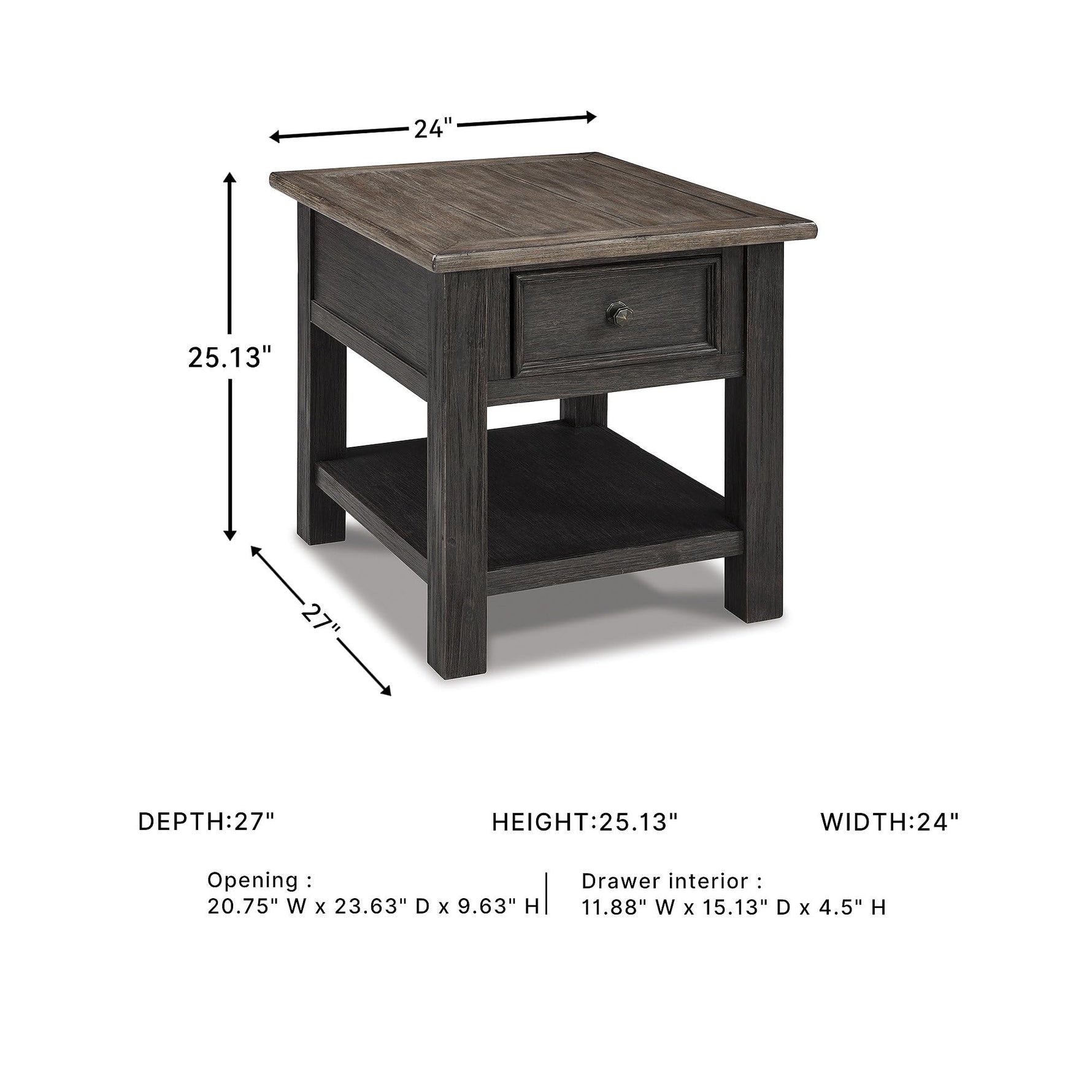 Signature Design by Ashley Bolanburg End Table for Living Room, Two-Tone Distressed Wood Side Table with Smooth-Gliding Drawer, Farmhouse Plank-Style Top, Ideal Night Stand Use, Antique White/Oak