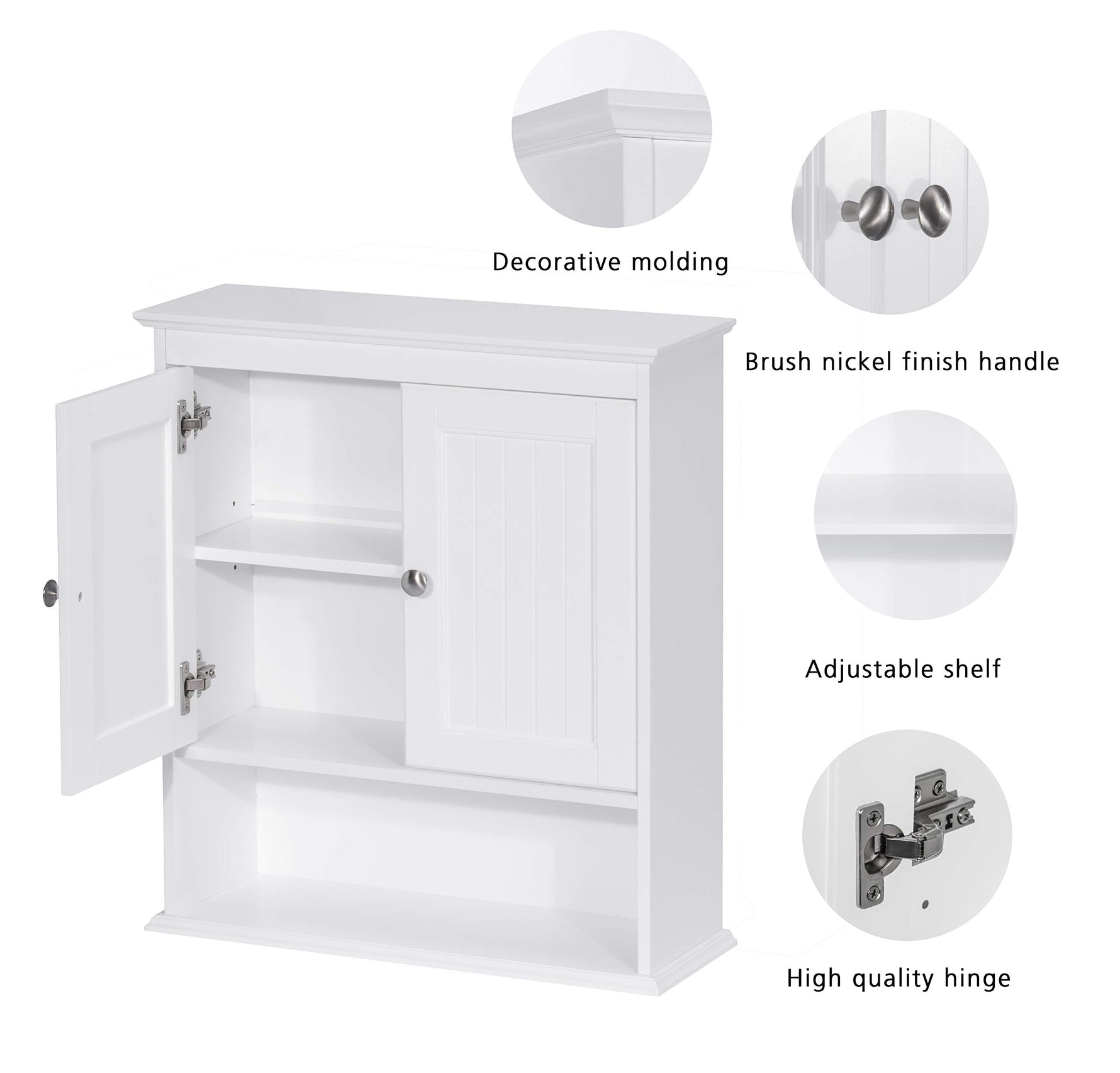 Spirich Bathroom Cabinet Wall Mounted with Doors, Wood Hanging Cabinet with Doors and Shelves Over The Toilet, Bathroom Wall Cabinet White
