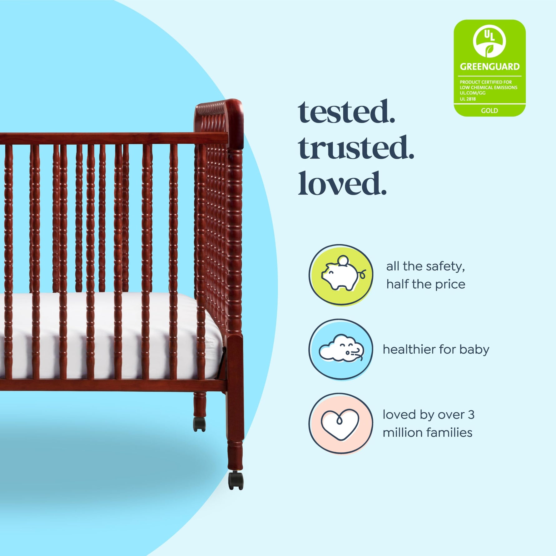 daVinci Jenny Lind 3-in-1 Baby Crib Convertible to Toddler Bed, Daybed - Easy to Assemble - GREENGUARD Gold Certified - 4 Adjustable Mattress Heights, Conversion Kit Sold Separately - White