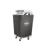 Corner Heavy-Duty Canvas Hamper w/Wheels, 24"W x 17.7"D, Natural White | Space-saving corner design holds 3 to 4 loads of laundry with a durable steel frame, smooth-rolling locking wheels