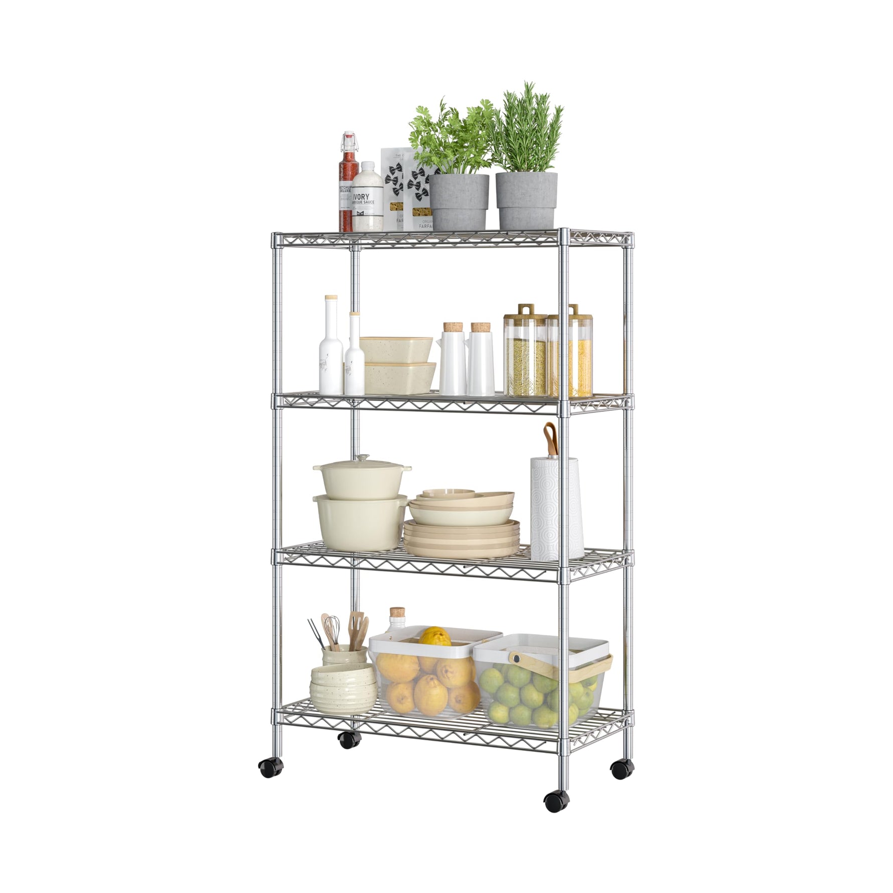 5-Tier Steel Wire Shelving, 30"W x 14"D x 61.5"H | Durable solid steel wire storage rack with adjustable shelves featuring 300 pounds per shelf weight capacity for home use