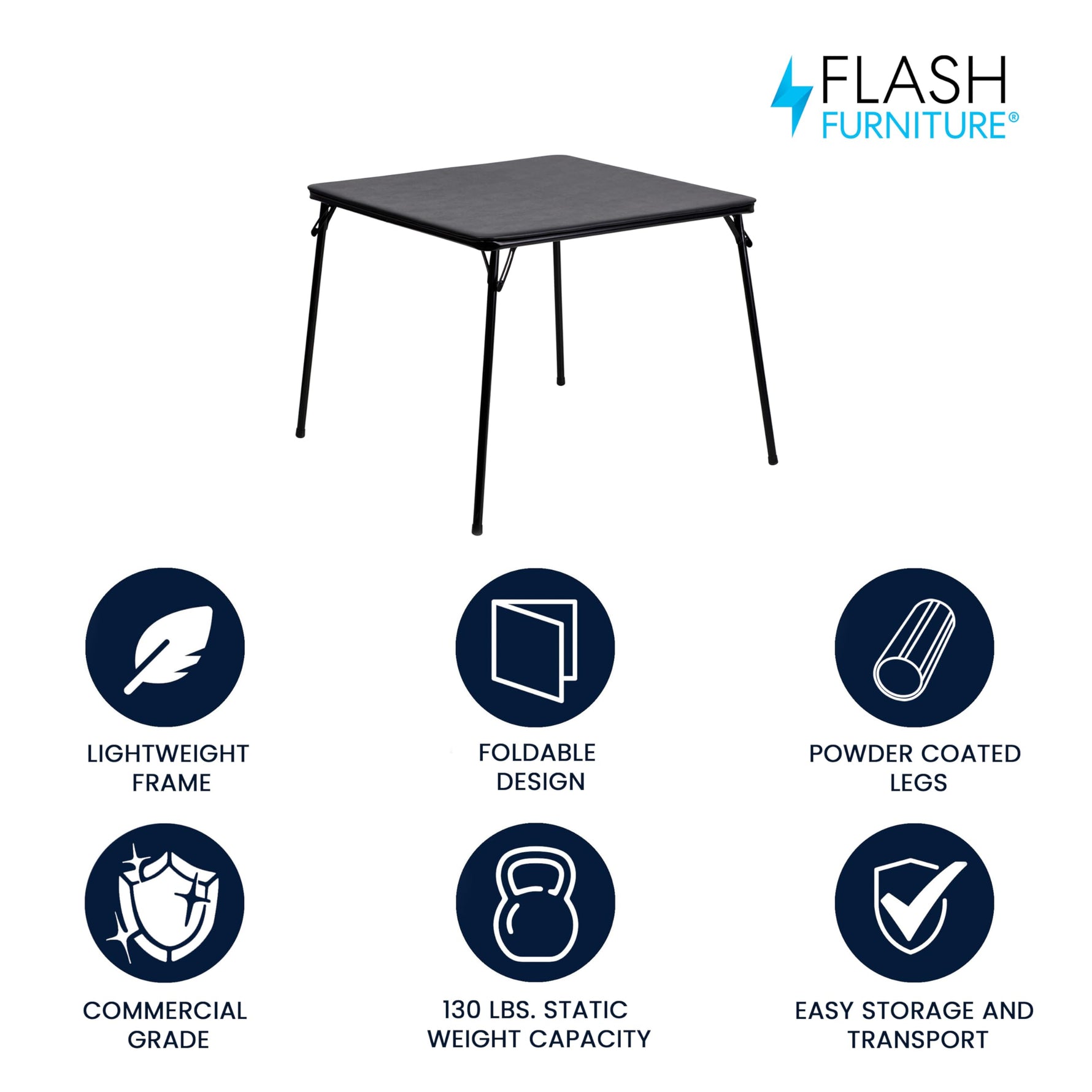 Flash Furniture Madelyn 33.5" Square Folding Multipurpose Card Table with Padded Vinyl Top, Portable Folding Game Table for 4 Players, Black