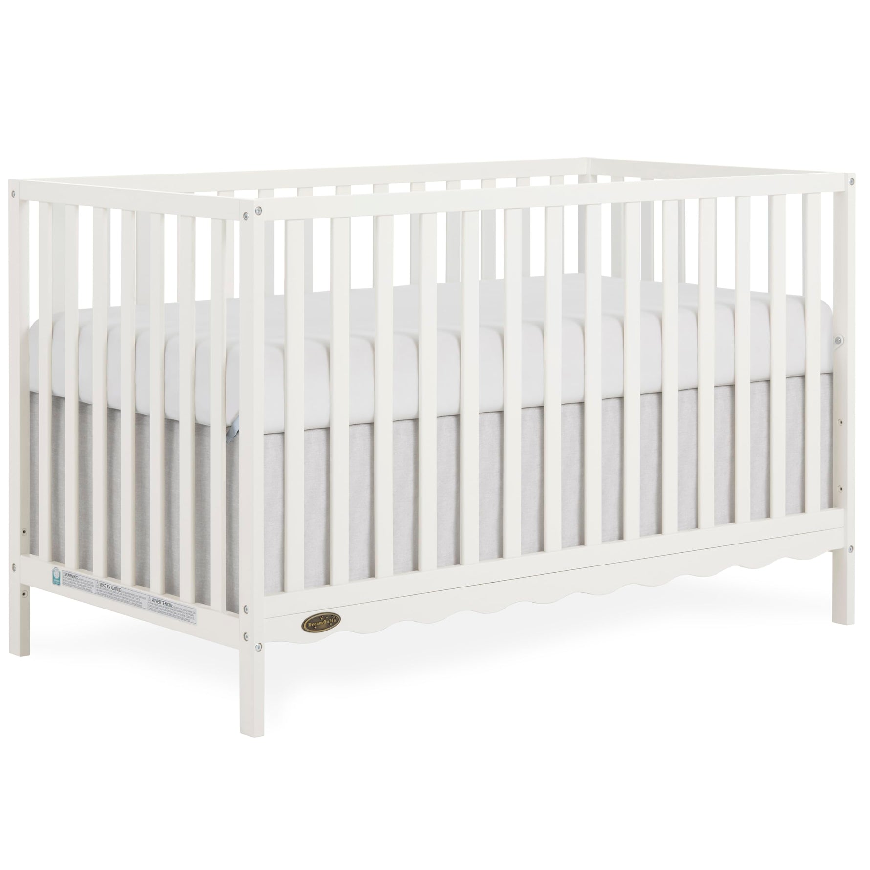 Dream On Me Synergy 5-in-1 Convertible Full-Size Baby Crib with Toddler, Day & Full Bed Conversion in White, GreenGuard Gold & BSA, 3 Mattress Heights, Sustainable Pinewood