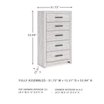 Signature Design by Ashley Cayboni Vintage 5 Drawer Wide Chest with Safety Stop for Bedroom, White