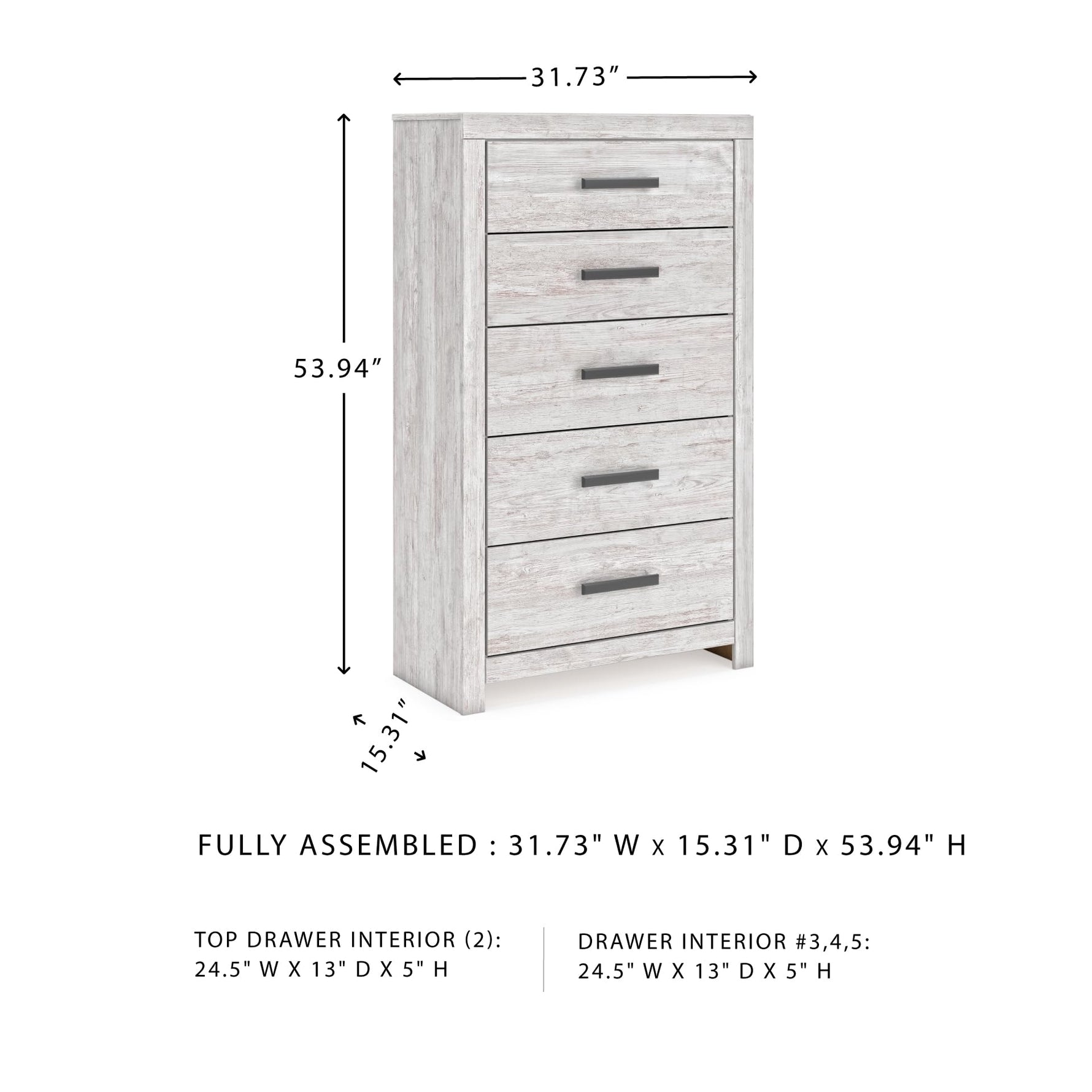 Signature Design by Ashley Cayboni Vintage 5 Drawer Wide Chest with Safety Stop for Bedroom, White