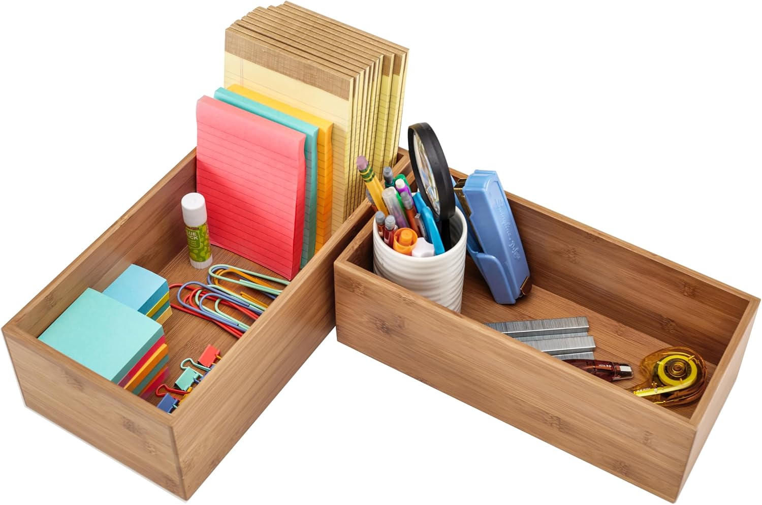 Seville Classics Bamboo Wood Storage Bins Organizer Boxes for Kitchen Counter, Pantry, Closet, Office Bedroom, Makeup, Bathroom, Nursery, K Cup, 5 Piece 3-Size (1 XL, 2L, 2M) Shelf Bin Set, Bamboo