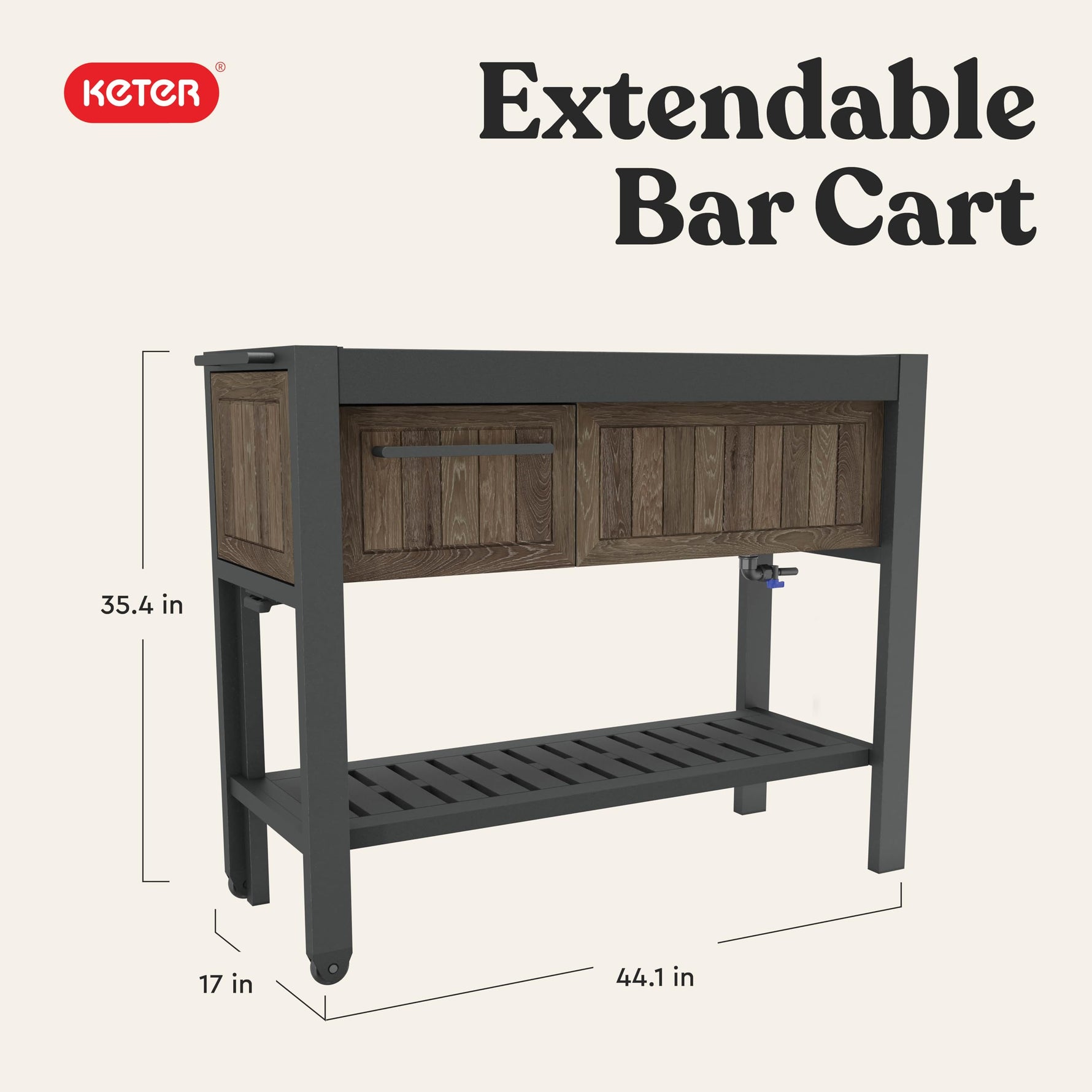 Keter Unity XL Portable Outdoor Table with Stainless Steel Top for Kitchen Prep and Outdoor Storage Cabinet for Grilling Accessories, Dark Grey