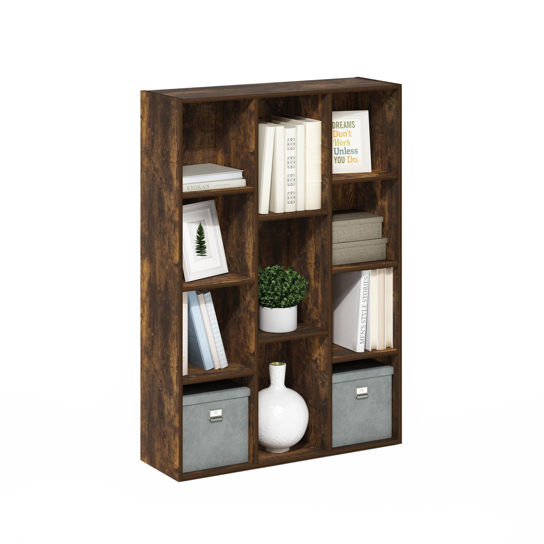 Furinno LUDER Book Shelf, 5-Cube Bookshelf, Reversible Bookcase, 9.4 x 19.5 x 31.5, Easy Assembly, for Living Room, Bedroom, Home Office, White