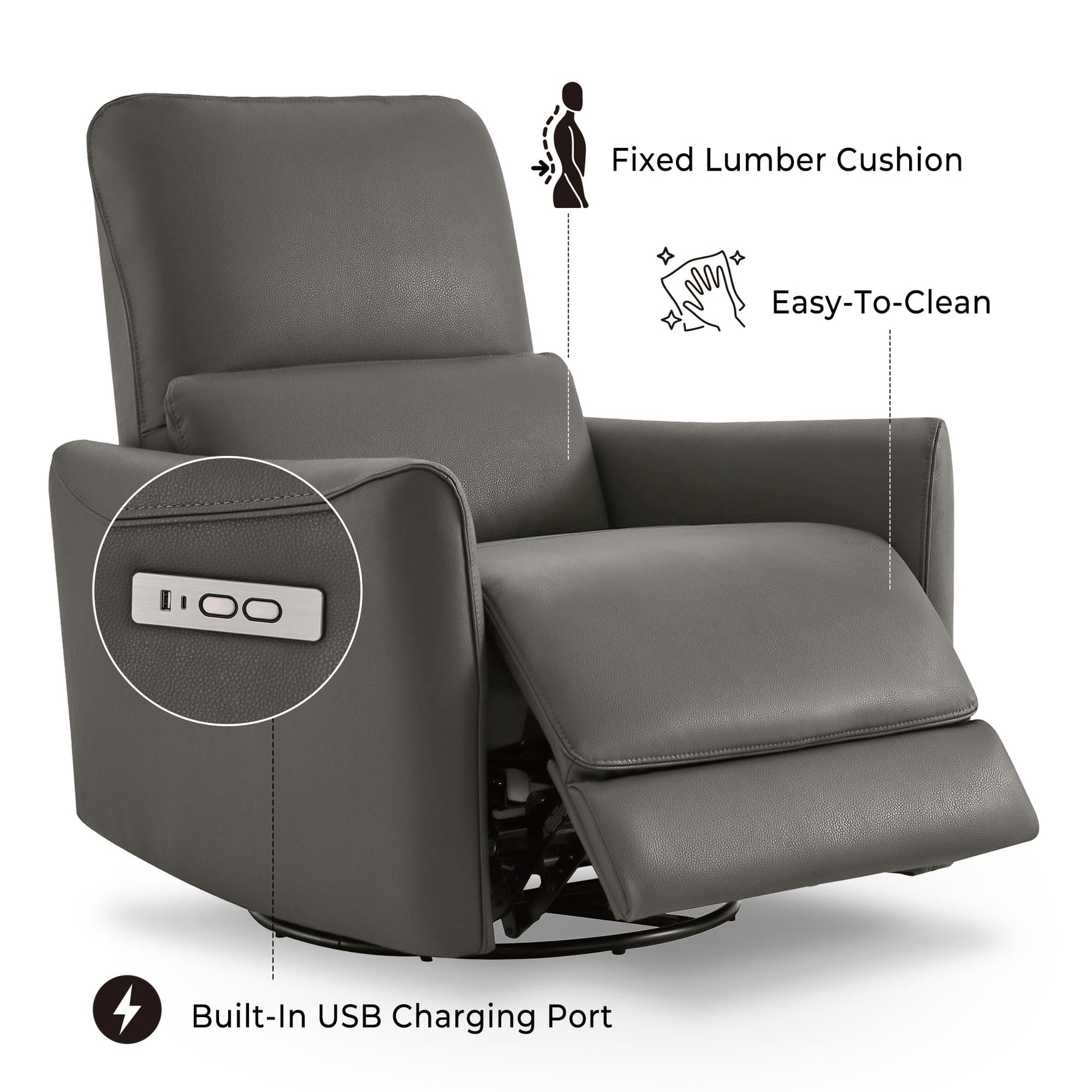 CHITA Power Recliner Chair Swivel Glider, FSC Certified Upholstered Living Room Nursery Reclining Sofa Chair with Lumbar Support, Linen