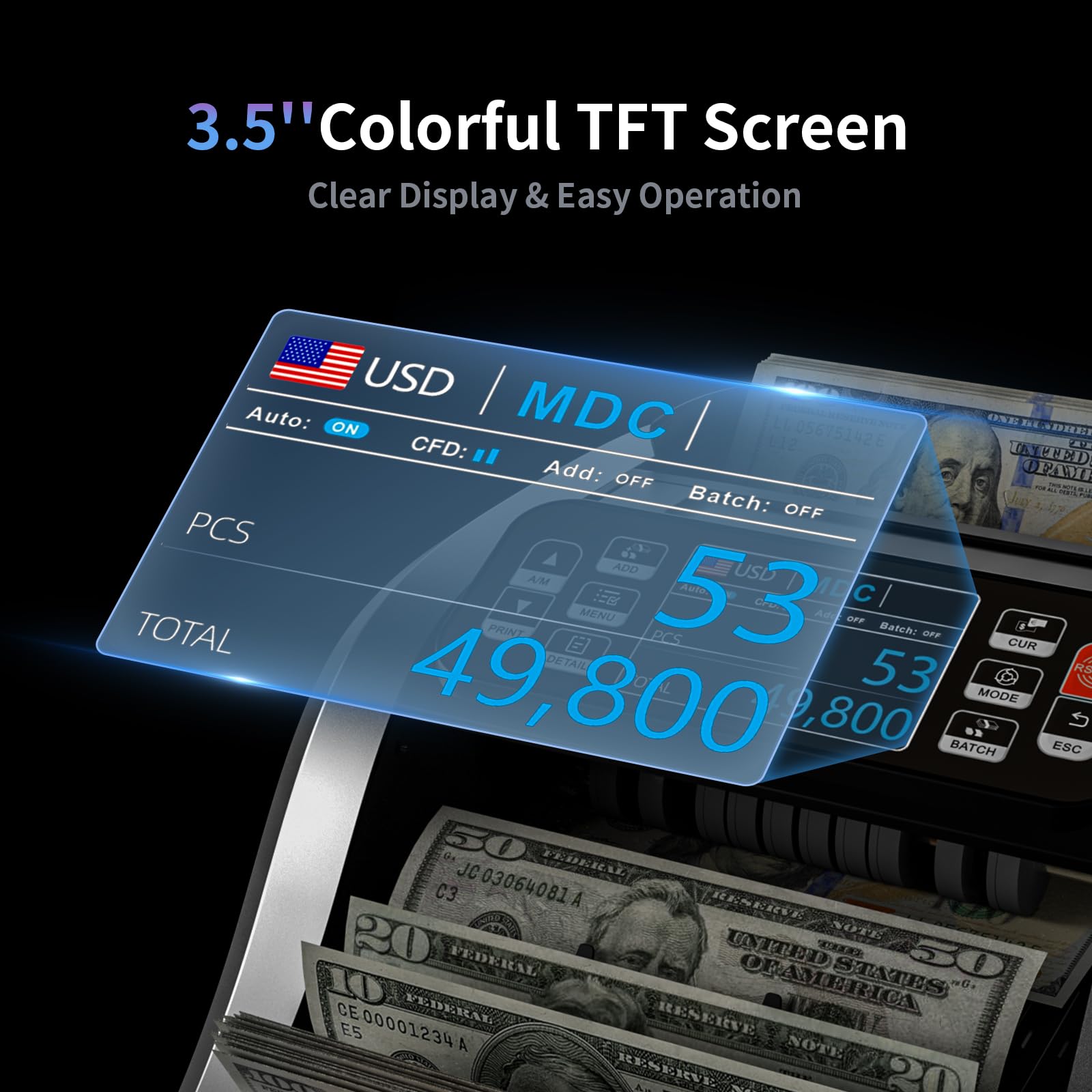 Aneken N60 Mixed Denomination Money Counter Machine, Value Counting, UV/MG/IR/DD Counterfeit Detection, 3.5" TFT Display Cash Counting Machine, Printer Enabled Bill Counter for Business