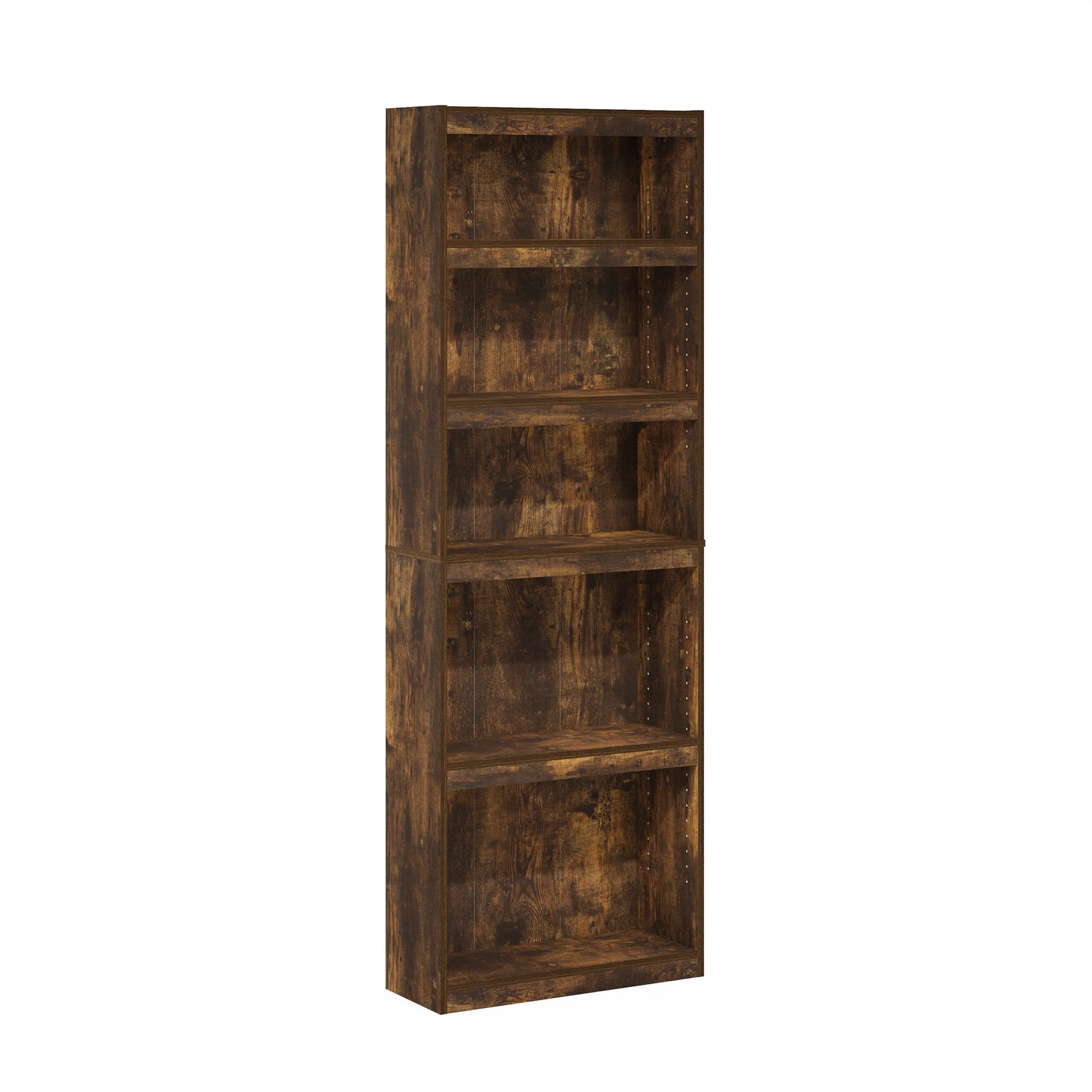 Furinno Jaya Book Shelf, 5-Tier Bookshelf, Bookcase with Adjustable Shelves, 9.5 x 24.5 x 71.2, for Organization and Storage, for Living Room, Bedroom, Home Office, Blackwood