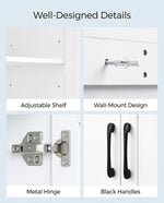 Wall Cabinet with Adjustable Shelves, Laundry Room Cabinet with 4 Doors, Kitchen Storage Cupboard Cabinet, Wall Mount Medicine Cabinet for Bathroom, Living Room, White