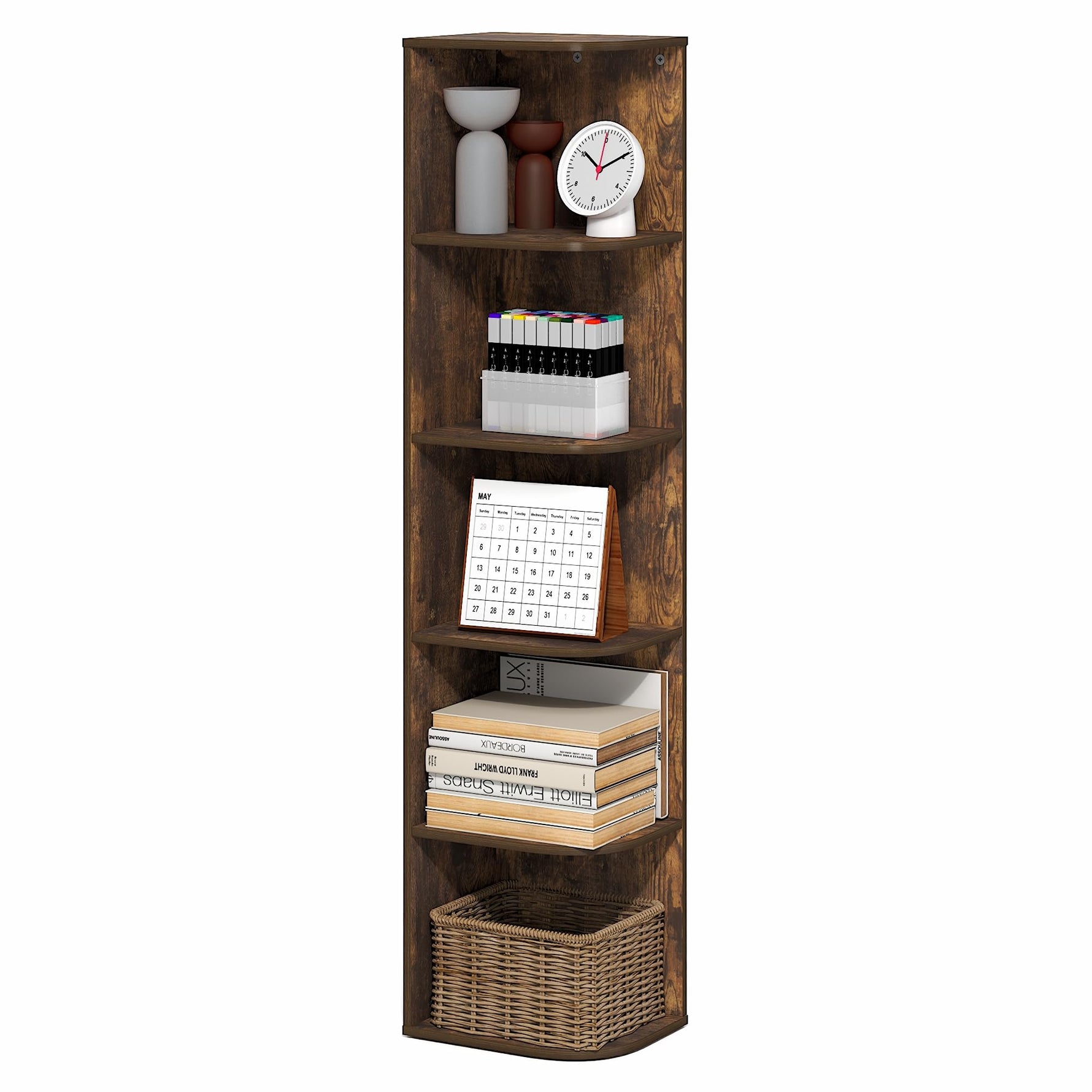 Furinno LUDER Book Shelf, 5-Cube Bookshelf, Reversible Bookcase, 9.4 x 19.5 x 31.5, Easy Assembly, for Living Room, Bedroom, Home Office, White
