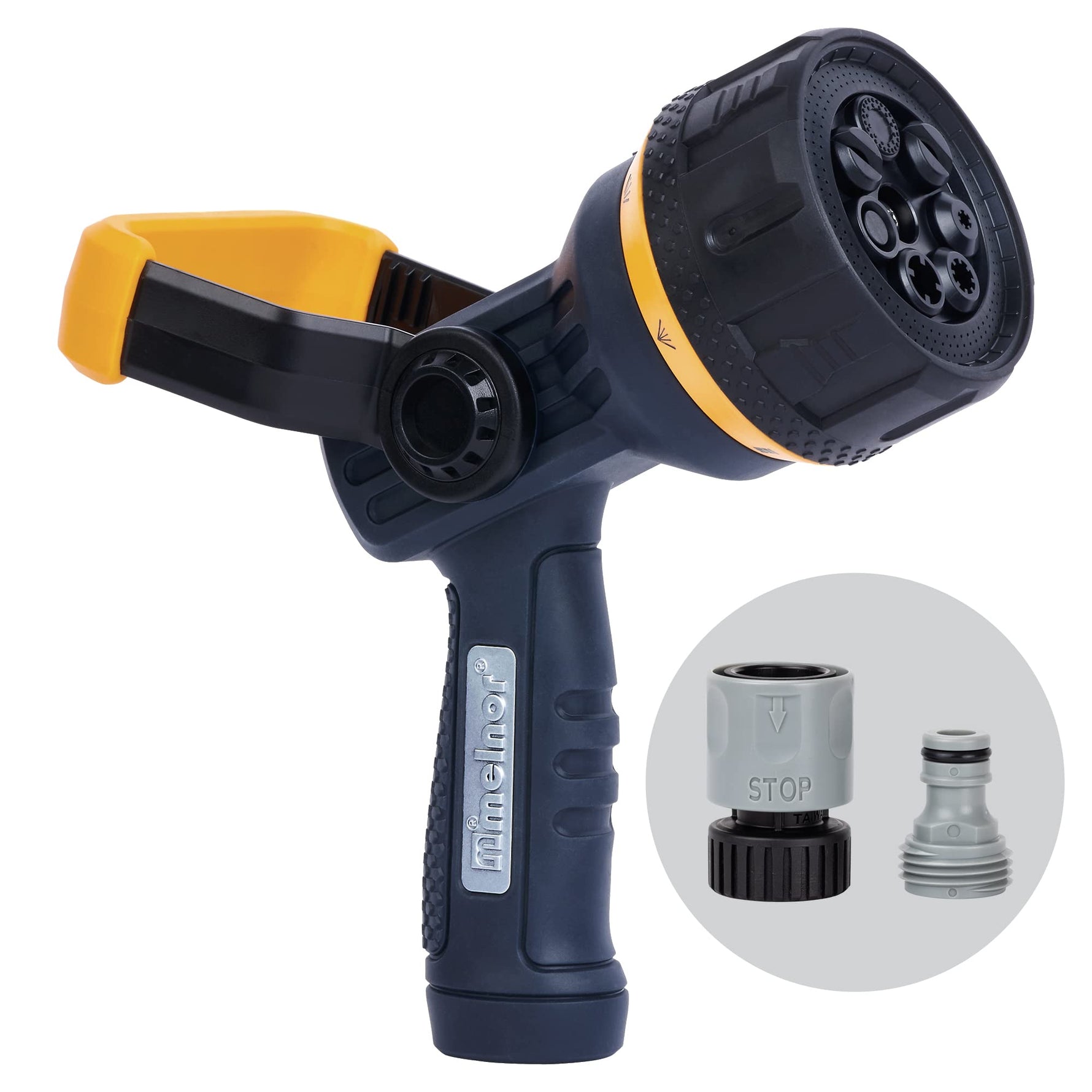 Melnor 65020-AMZ Metal Nozzle with QuickConnect Product Adapter Set, Multi-Pattern, Heavyweight Rear Trigger