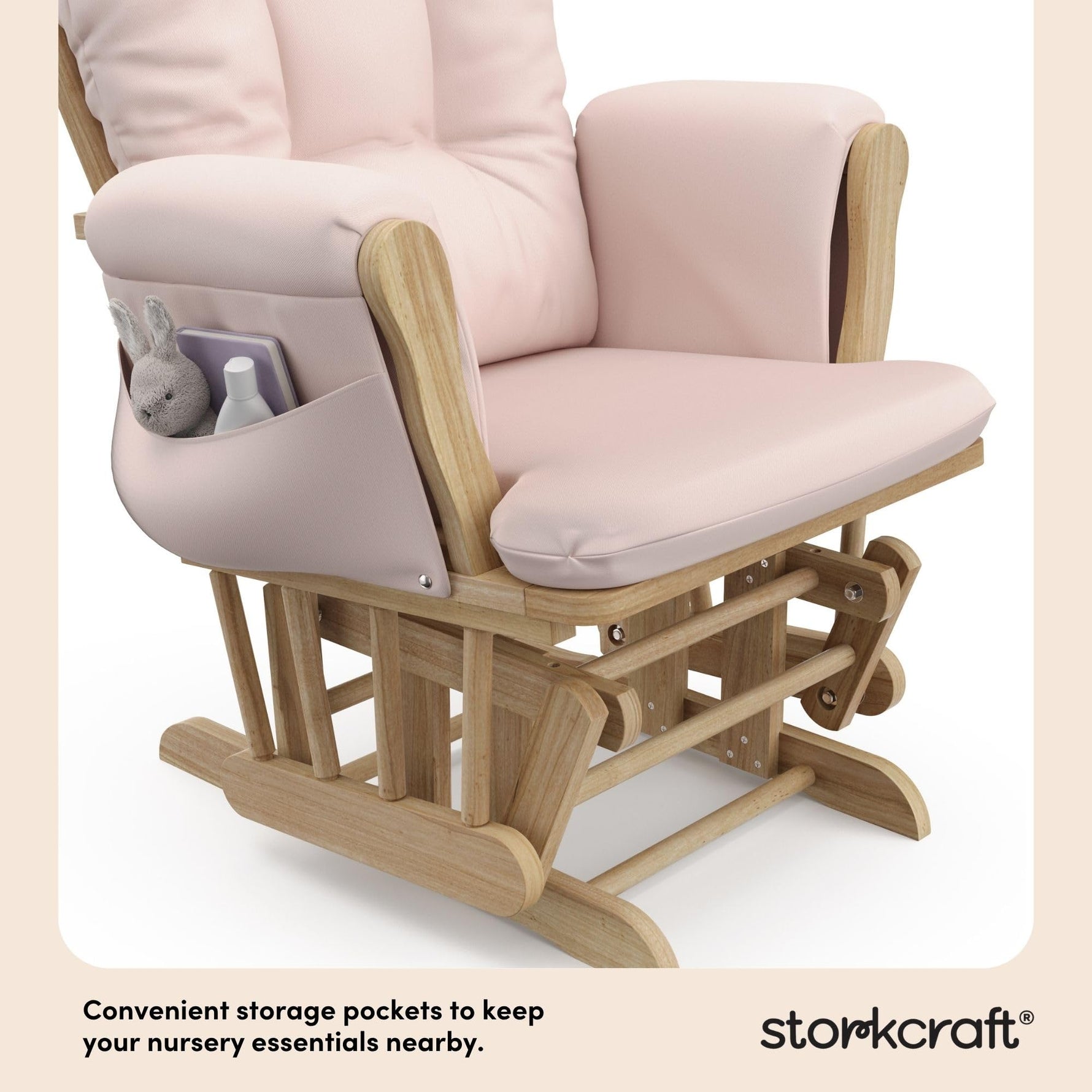 Storkcraft Premium Hoop Glider & Ottoman (Espresso with Beige) — GREENGUARD Gold Certified, Solid Wood Craftsmanship, Convenient Storage Pockets, Glider Rocking Chair for Nursery, Multi-Award-Winning