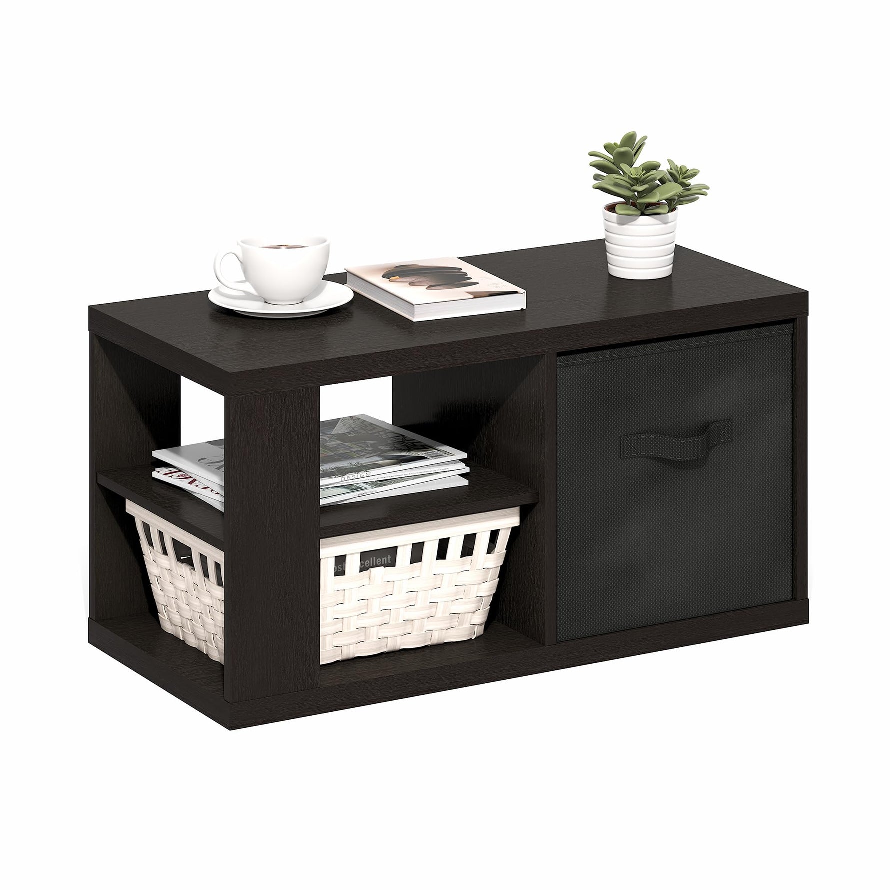 Furinno CLASSIC Coffee Table, Modern Rectangle Coffee Table with 1.8" Triple Thick Tabletop, Side Table, Toolless Assembly, for Living Room, Home Office, Black