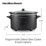 Hamilton Beach 6 Quart Set & Forget Programmable Slow Cooker with Defrost Function, Flexible Programming, Adjustable Countdown Timer, Large Dishwasher Safe Stoneware Crock and Glass Lid, Black (33765)