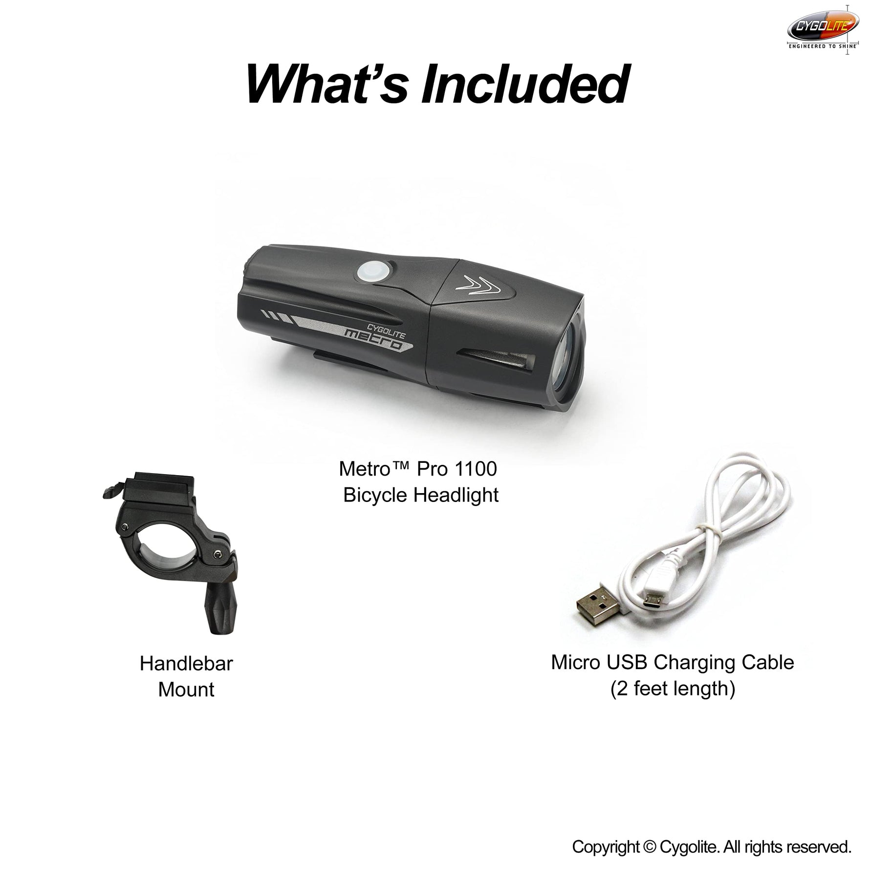 Cygolite Metro 1100 Pro Lumen Bike Light, USB Rechargeable, Secure Hard Mount, Night & Daytime Modes, Compact, Durable, IP67 Waterproof; Road, Mountain, Commuter Bicycles