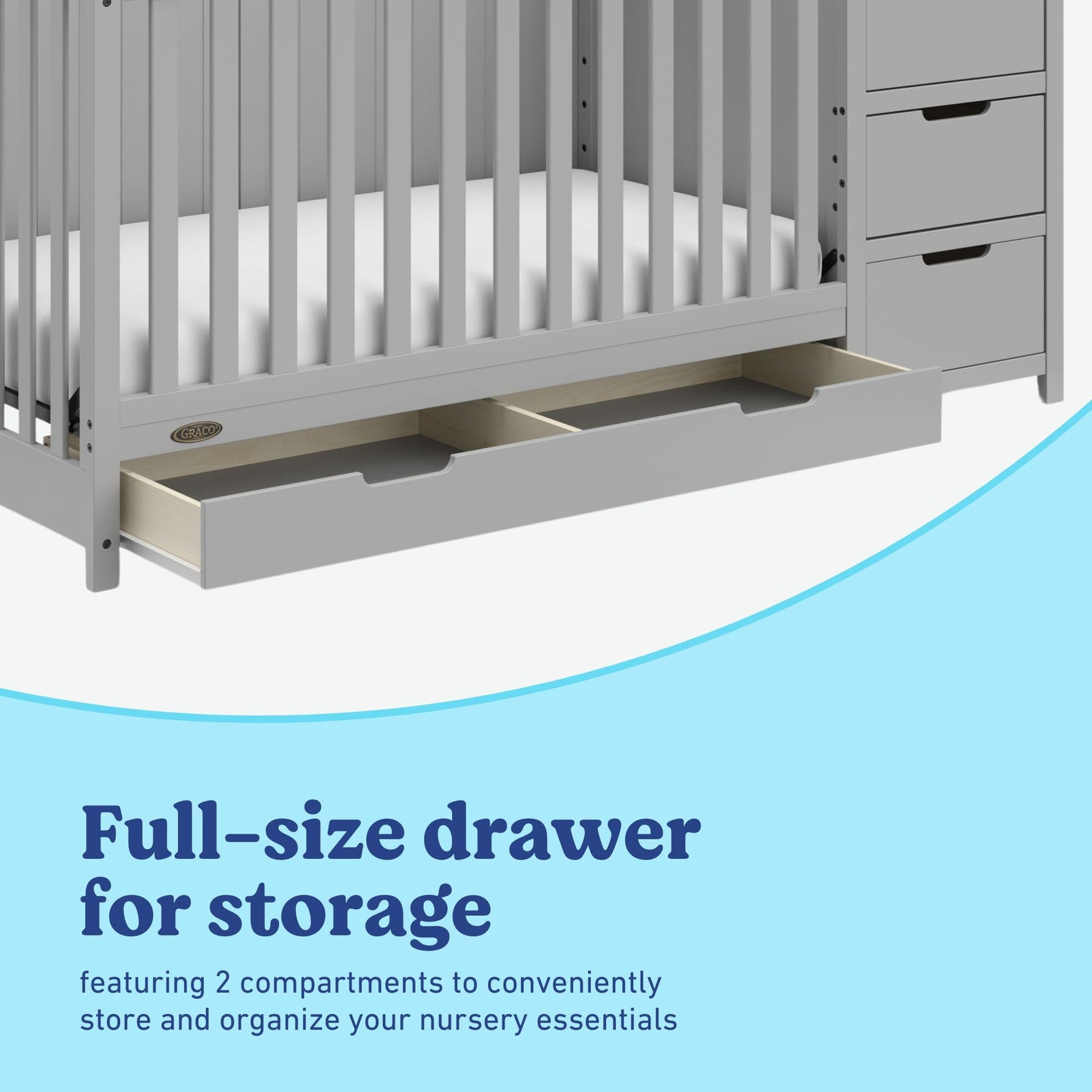Graco Hadley 5-in-1 Convertible Crib with Drawer – GREENGUARD Gold Certified, Fits Standard Crib Mattress, Converts to Toddler Bed, Daybed and Full Bed, 4 Adjustable Mattress Heights (White)