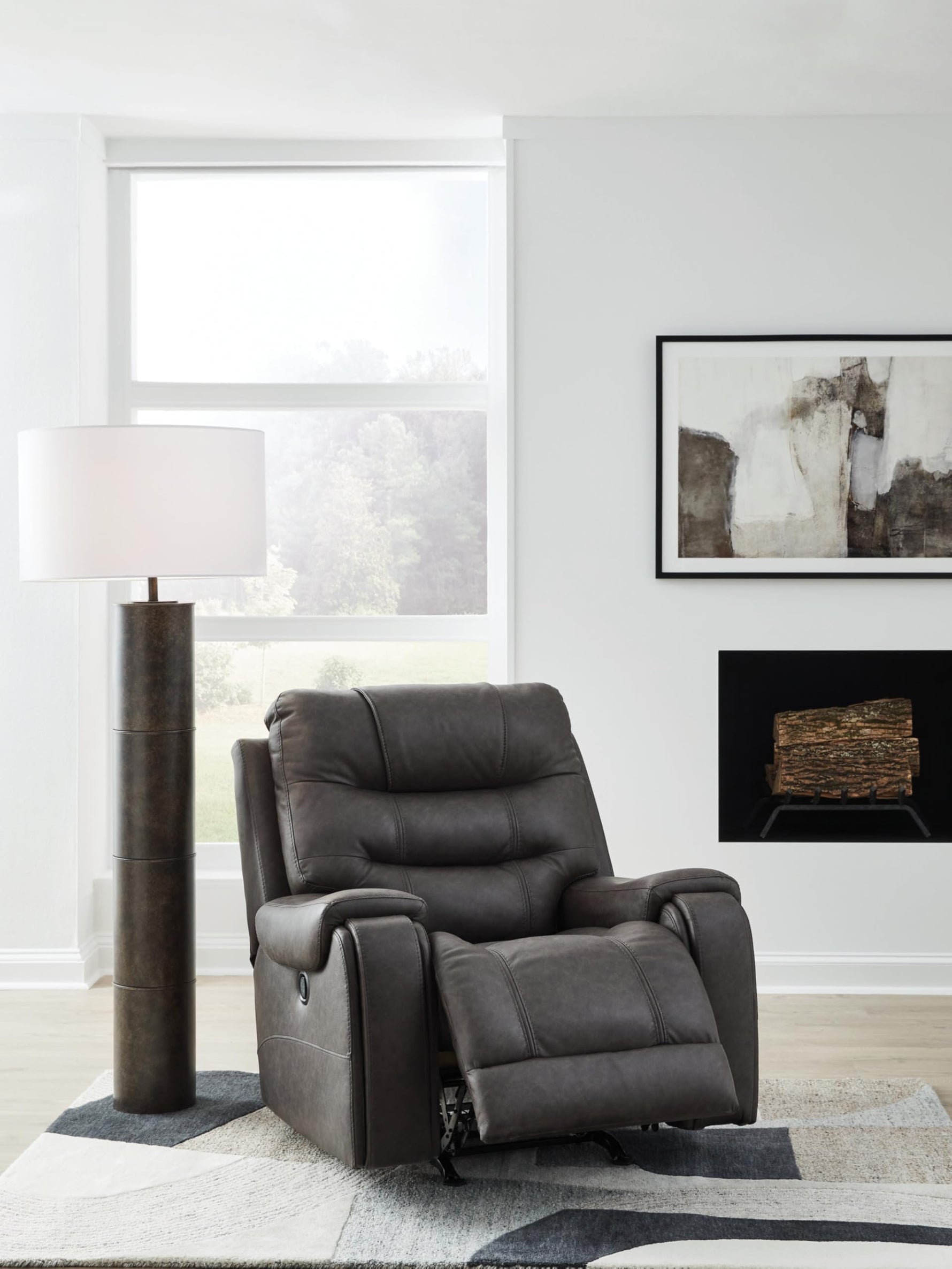 Signature Design by Ashley Skymaker Modern Faux Leather Manual Rocker Recliner with Track Arms, Dark Brown
