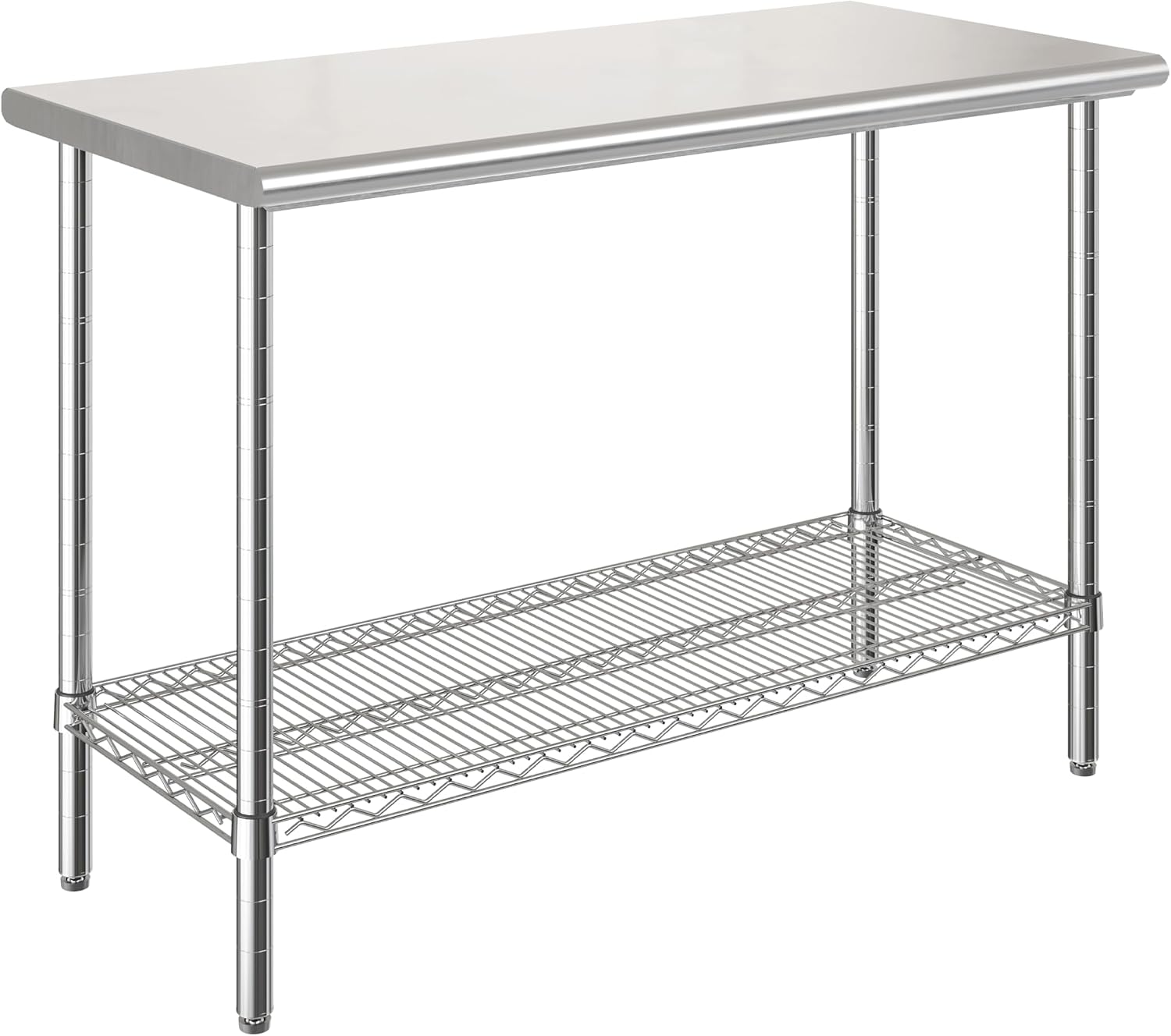 Seville Classics Commercial Work Table Island Utility Cart Prep Station, for Restaurant, Kitchen, Warehouse, Garage, Hotel, Home, Stainless-Steel Top NSF , 49" W x 24" D | Heavy-duty durable workstation supports 1,000 lb with adjustable wire shelf, is ver