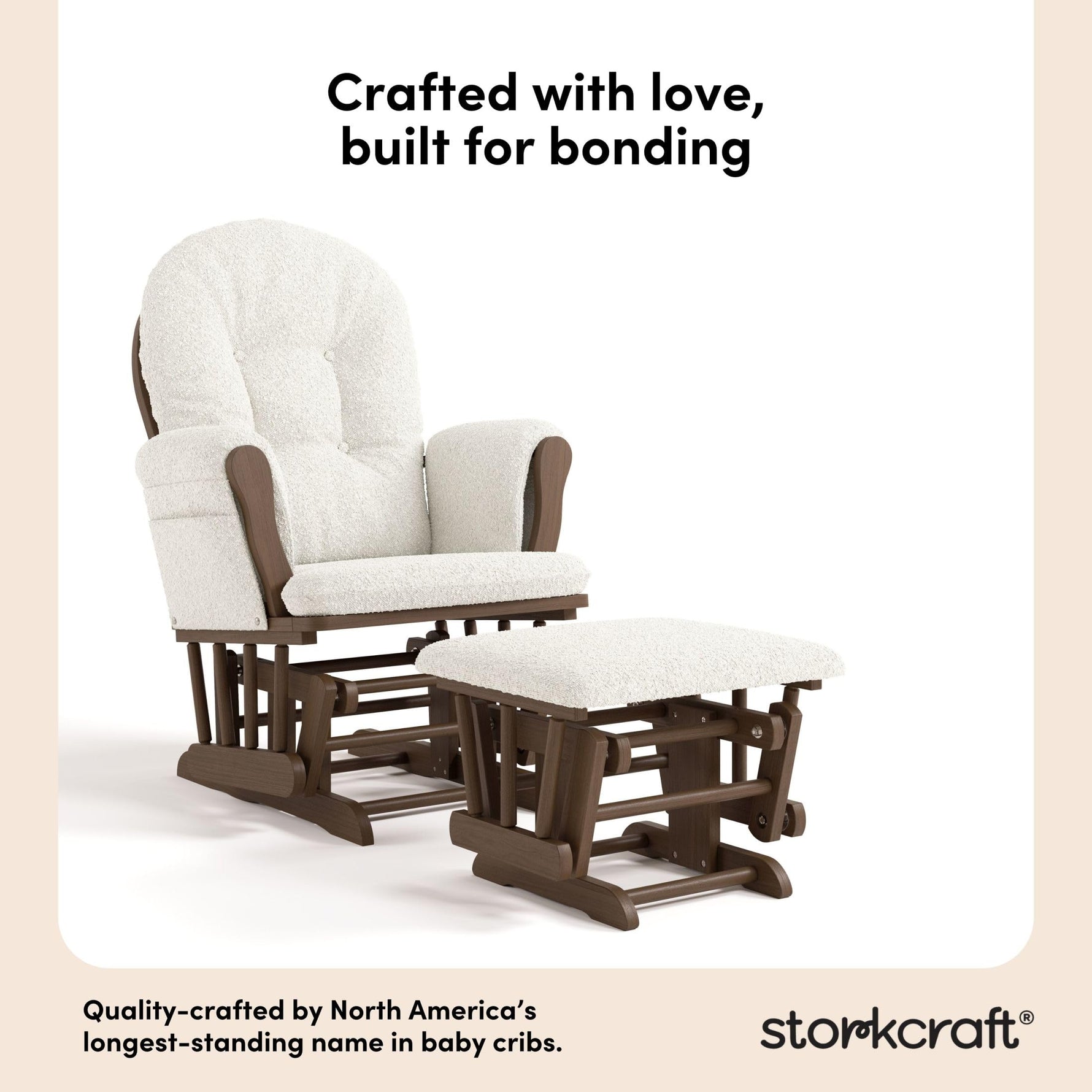 Storkcraft Premium Hoop Glider & Ottoman (Espresso with Beige) — GREENGUARD Gold Certified, Solid Wood Craftsmanship, Convenient Storage Pockets, Glider Rocking Chair for Nursery, Multi-Award-Winning