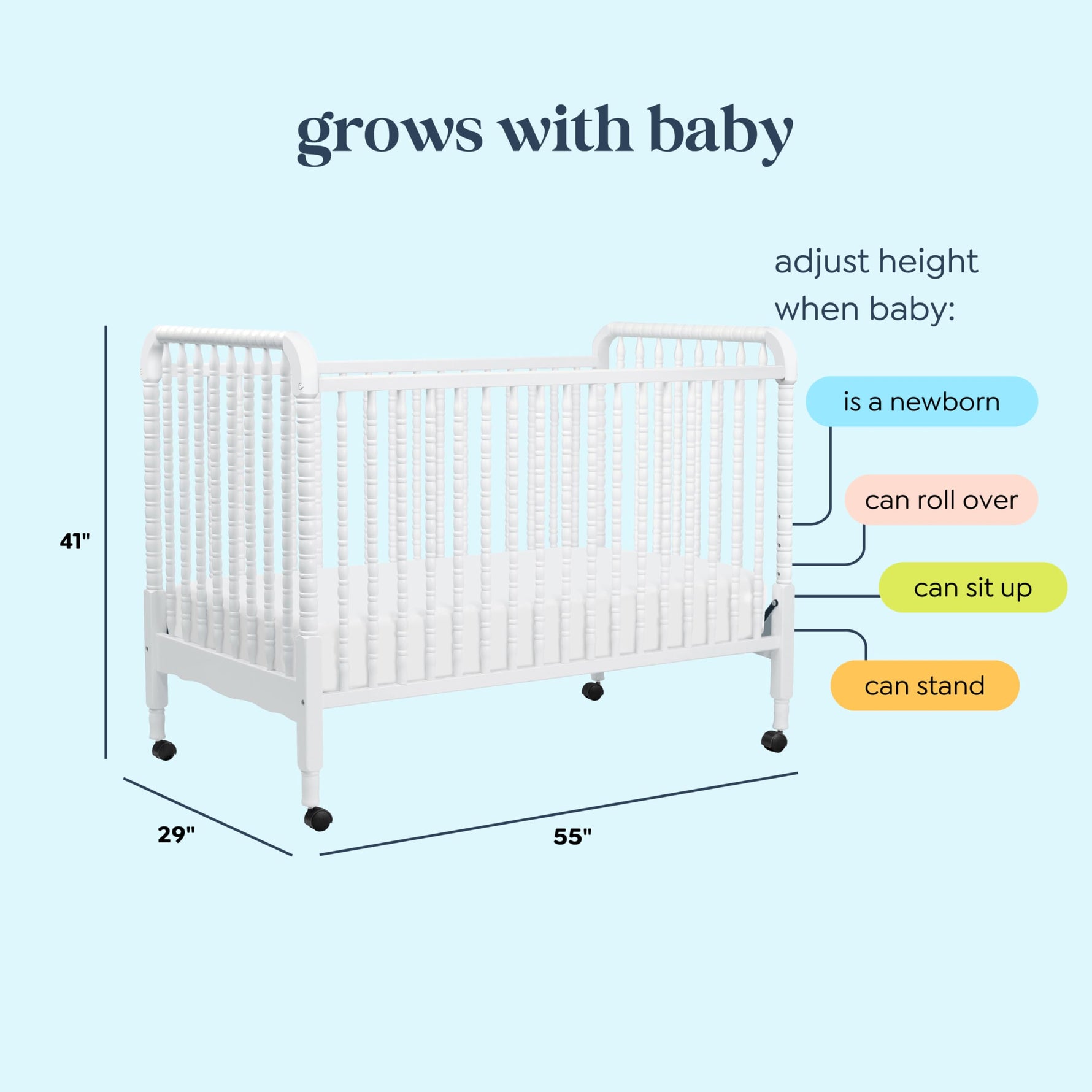 daVinci Jenny Lind 3-in-1 Baby Crib Convertible to Toddler Bed, Daybed - Easy to Assemble - GREENGUARD Gold Certified - 4 Adjustable Mattress Heights, Conversion Kit Sold Separately - White