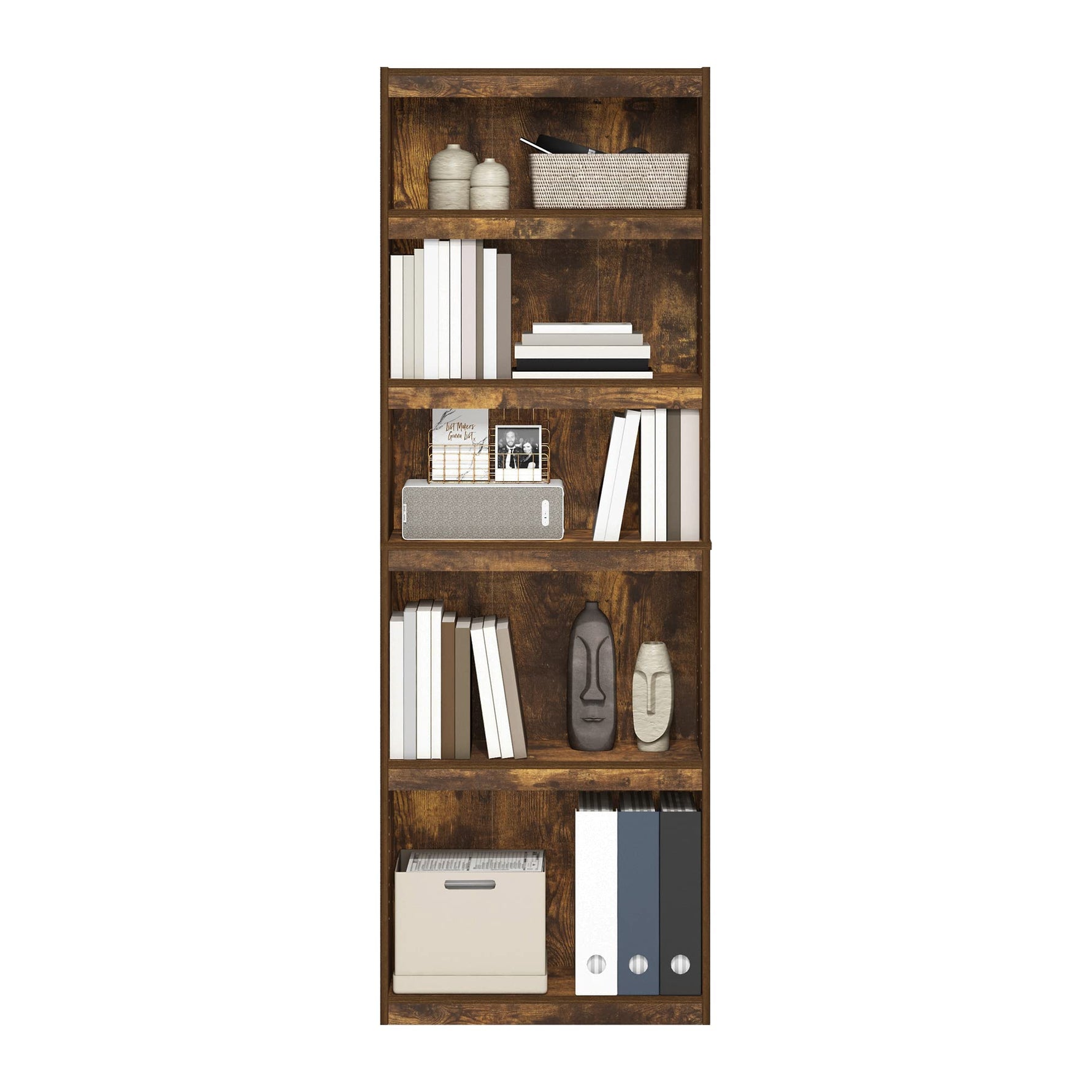 Furinno Jaya Book Shelf, 5-Tier Bookshelf, Bookcase with Adjustable Shelves, 9.5 x 24.5 x 71.2, for Organization and Storage, for Living Room, Bedroom, Home Office, Blackwood