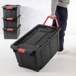 Sterilite 6-Pack Industrial Tote, Plastic Storage Bins with Lids, 15 Gallon, Black - Heavy-Duty Organizing Containers for Closet, Bathroom, and Office