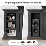Naice 72" Electric Fireplace with Mantel and Cabinets, Fireplace TV Stand for Living Room Bedroom, Stacked Stone Surround and Remote Control 3D Realistic Flame, Black