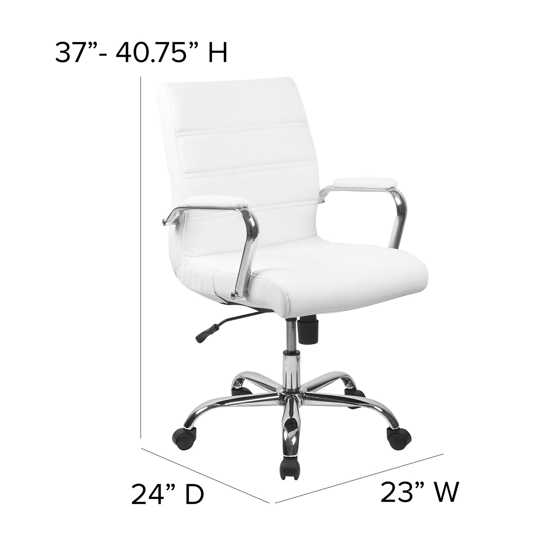 Flash Furniture Whitney Mid-Back Swivel LeatherSoft Desk Chair with Wheels, Padded Seat and Armrests, Adjustable Height Padded Office Chair, Black