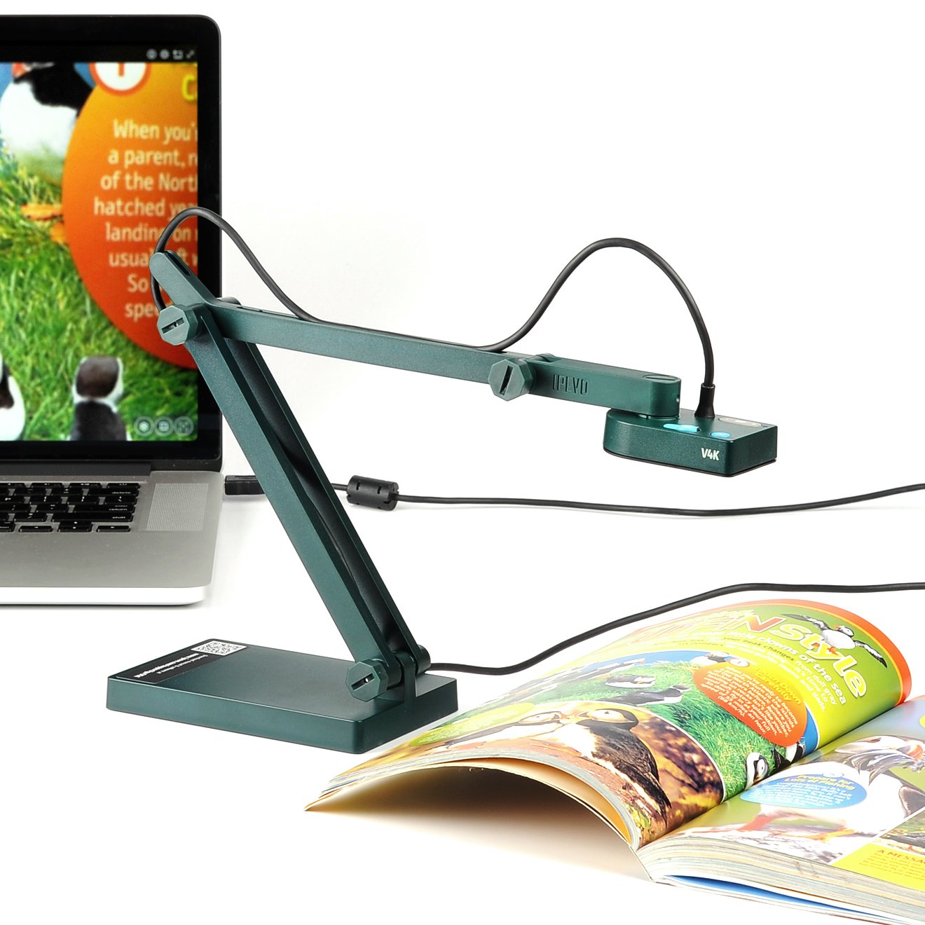 IPEVO V4K Ultra High Definition 8MP USB Document Camera — Mac OS, Windows, Chromebook Compatible for Live Demo, Web Conferencing, Distance Learning, Remote Teaching, Green