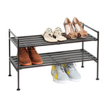 3-Tier Stackable 1" Slat Steel Frame Shoe Rack, 27.25"W x 12.75"D, Espresso | Interlocking modular design maximizes storage while the sturdy steel frame holds up to 12 pairs of shoes (Patented Design)