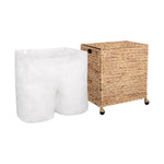 Seville Classics Premium Natural Handwoven Portable Laundry Bin Basket with Carrying Handles, Household Storage for Clothes, Linens, Sheets, Natural Water Hyacinth and Gray Rope, 3 Piece Set