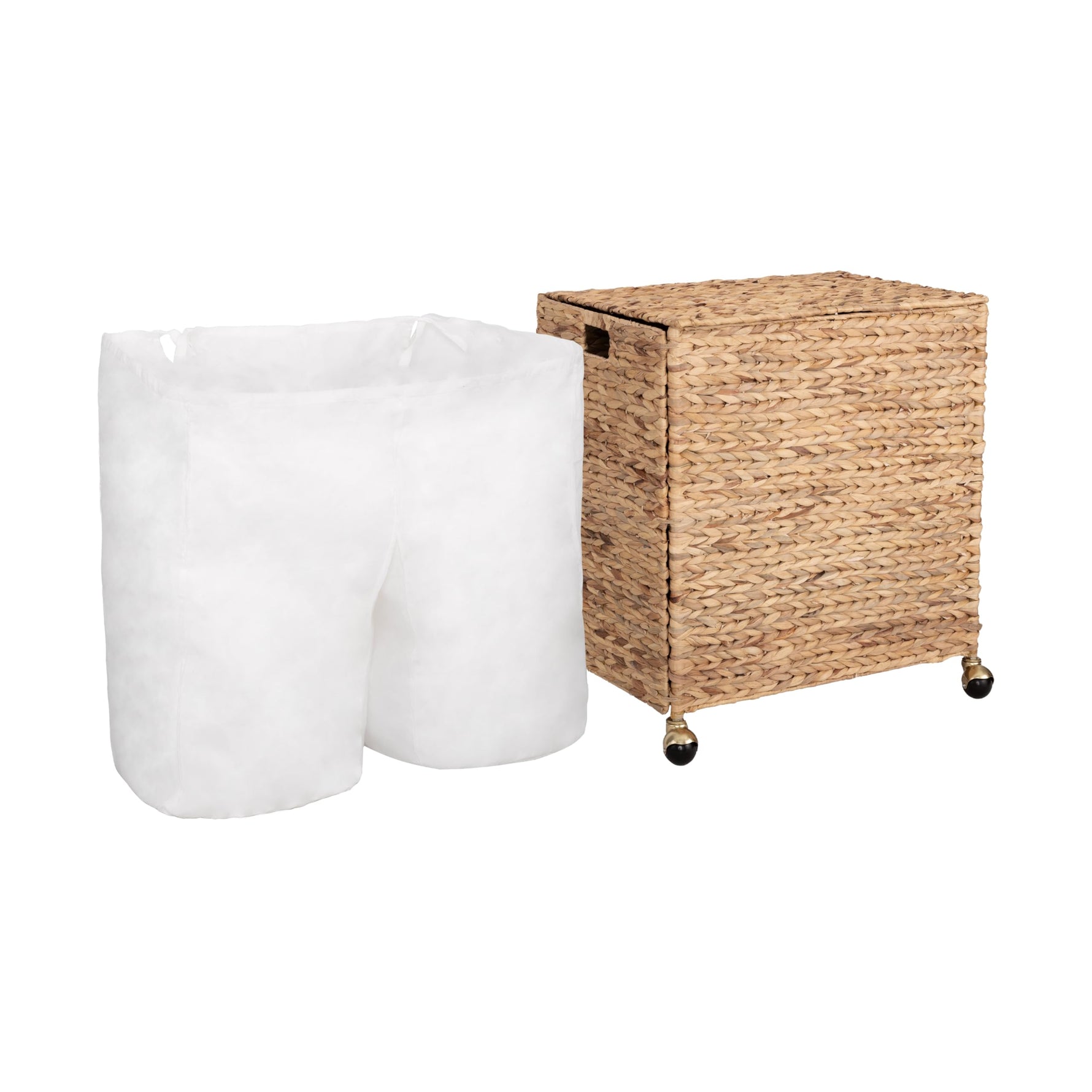 Seville Classics Premium Natural Handwoven Portable Laundry Bin Basket with Carrying Handles, Household Storage for Clothes, Linens, Sheets, Natural Water Hyacinth and Gray Rope, 3 Piece Set