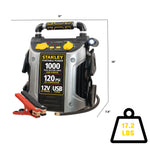 STANLEY J5C09 1000 Peak Amp Automotive Jump Starter, Portable Power – 2.1A/10W USB Port, 12V Outlet, 120 PSI Air Compressor for Tires, Bikes & Sports Equipment