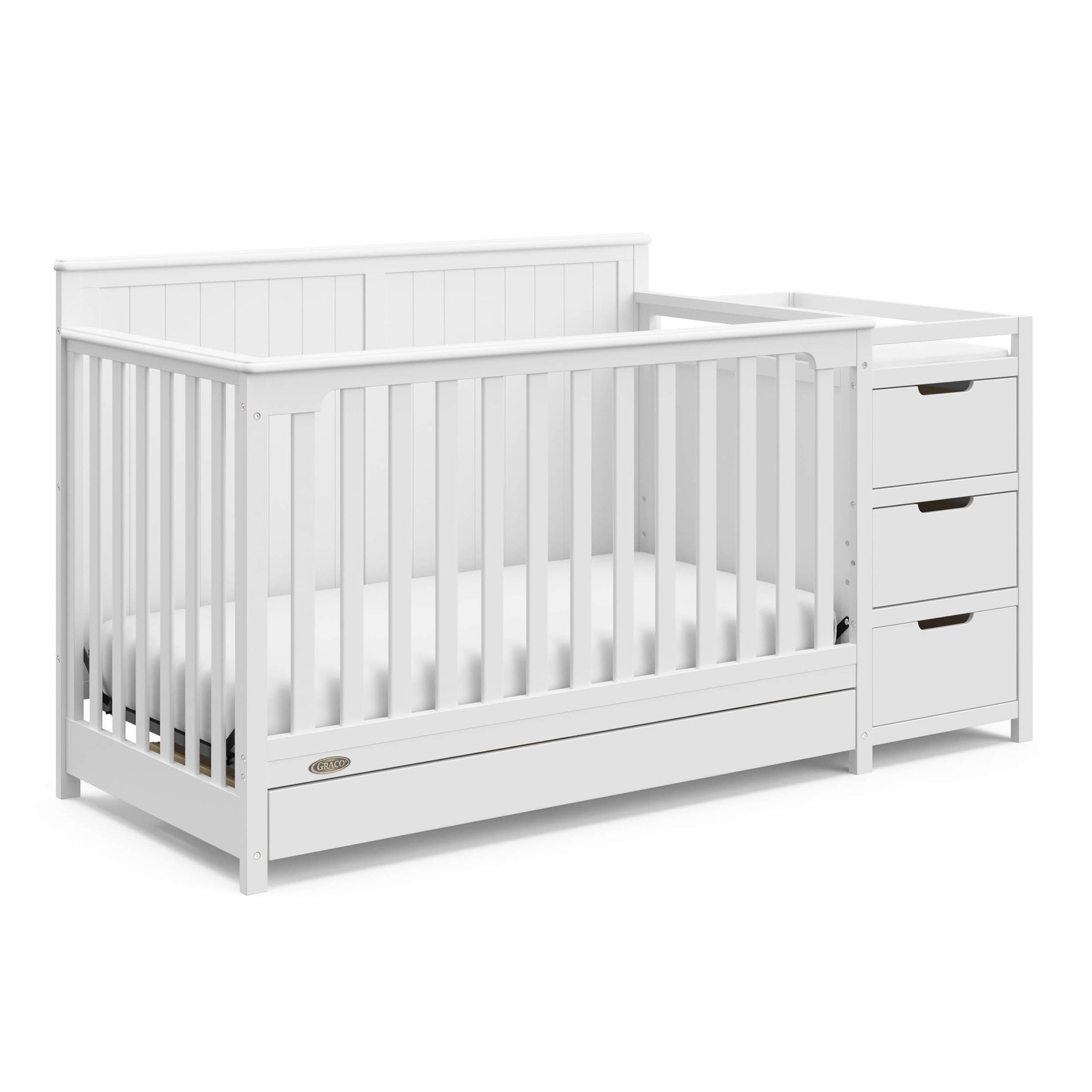 Graco Hadley 5-in-1 Convertible Crib with Drawer – GREENGUARD Gold Certified, Fits Standard Crib Mattress, Converts to Toddler Bed, Daybed and Full Bed, 4 Adjustable Mattress Heights (White)