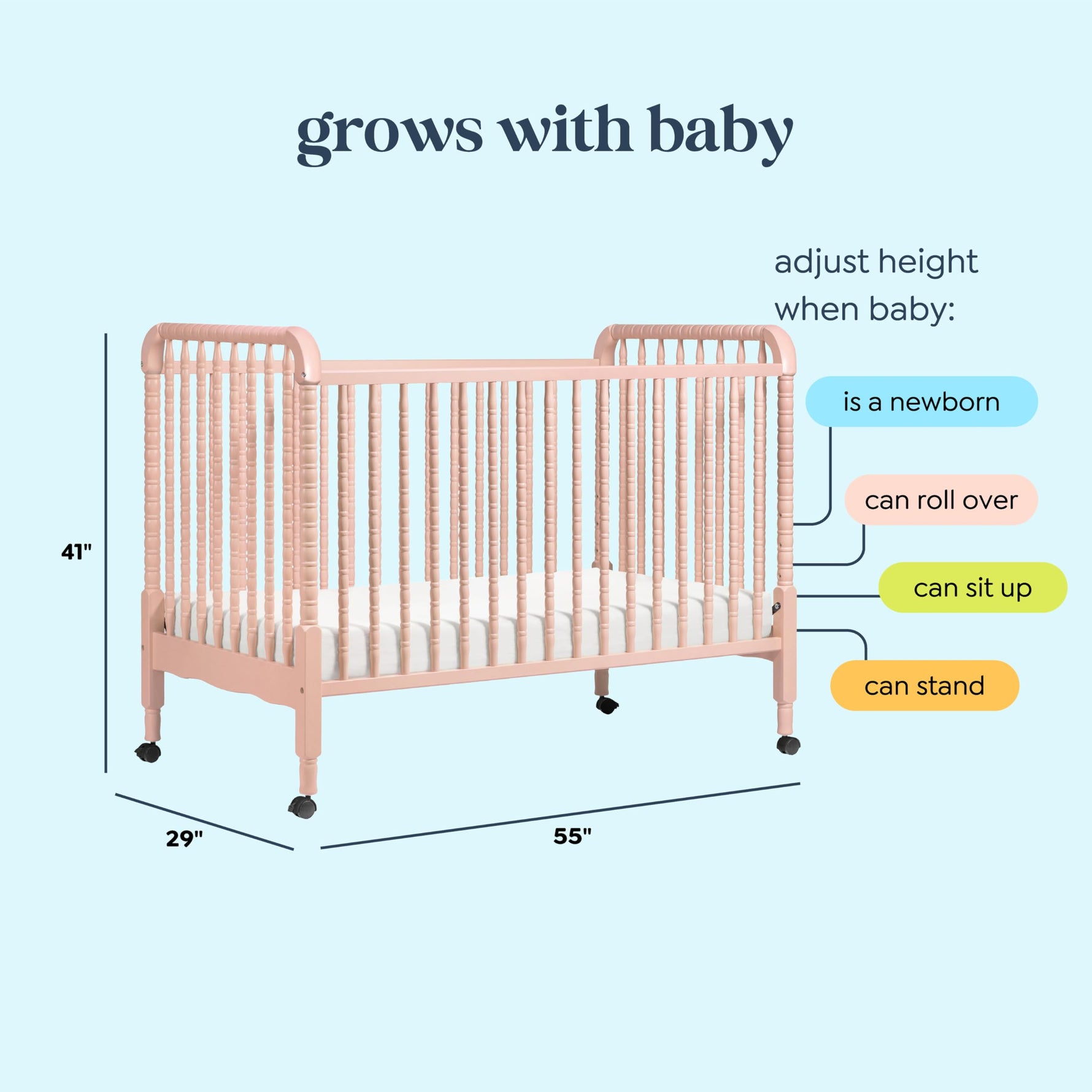 daVinci Jenny Lind 3-in-1 Baby Crib Convertible to Toddler Bed, Daybed - Easy to Assemble - GREENGUARD Gold Certified - 4 Adjustable Mattress Heights, Conversion Kit Sold Separately - White
