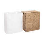 Seville Classics Premium Natural Handwoven Portable Laundry Bin Basket with Carrying Handles, Household Storage for Clothes, Linens, Sheets, Natural Water Hyacinth and Gray Rope, 3 Piece Set